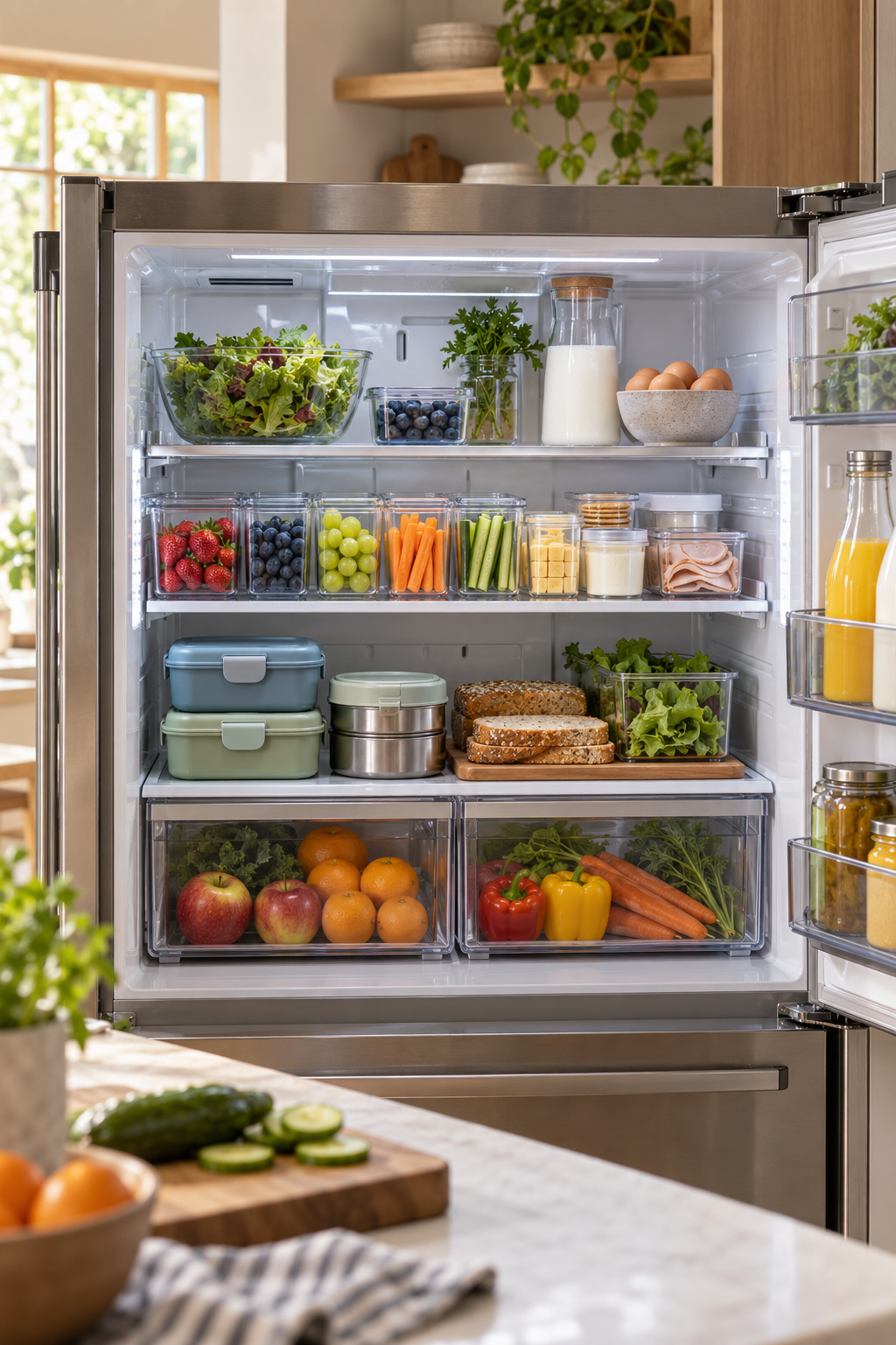 Create a Lunch-Packing Station in a clean organized refrigerator