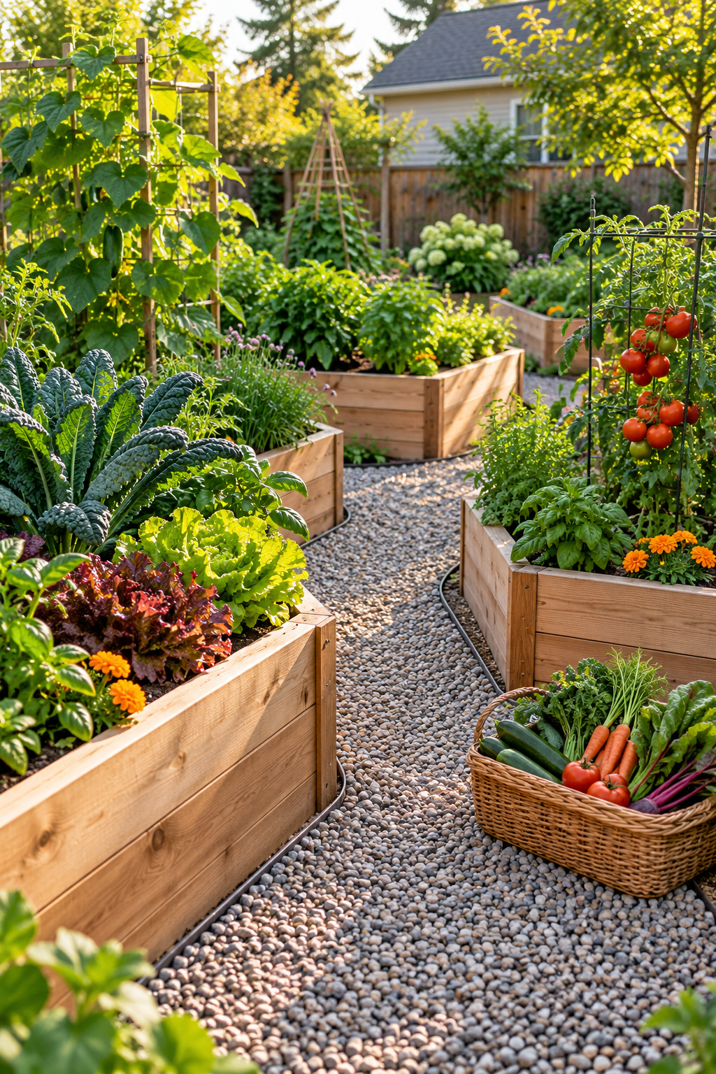 Use Gravel Paths for Cleaner Harvests in a small backyard garden