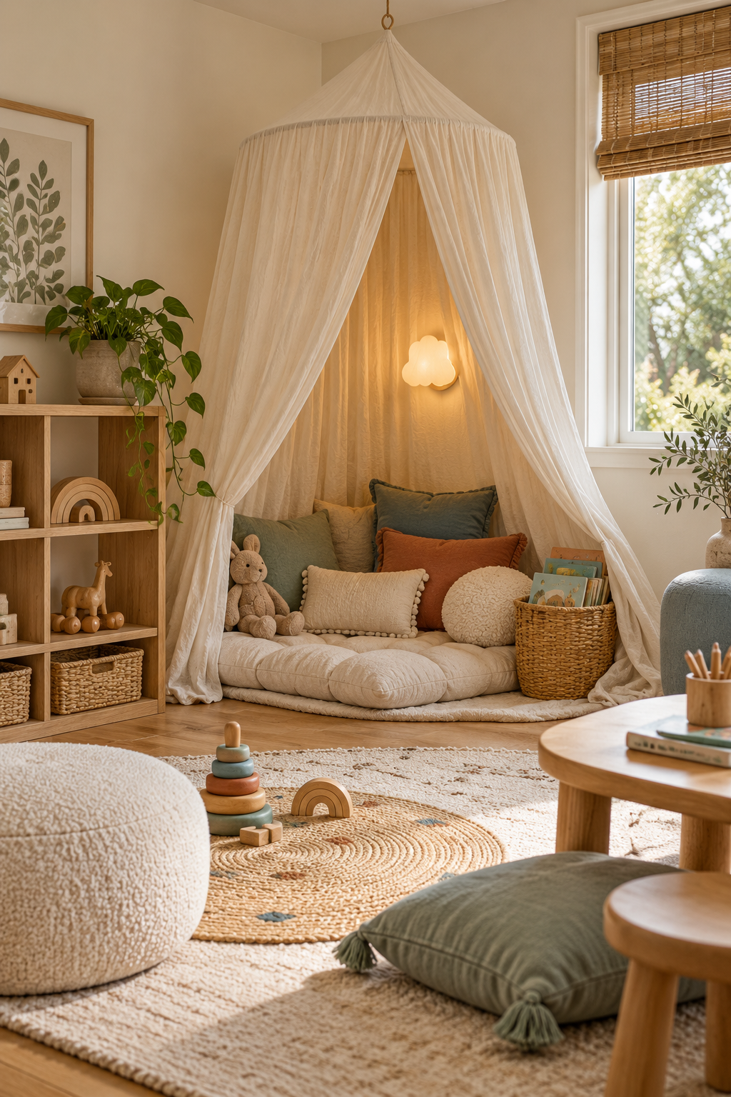 Add a Reading Tent or Canopy in a stylish screen-free playroom