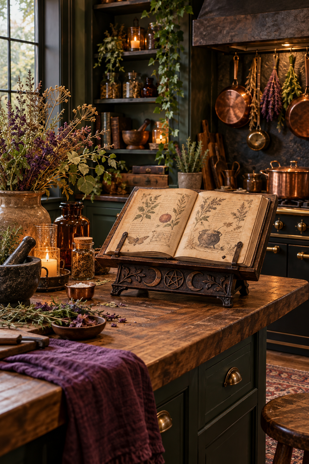 Build a Witch’s Recipe Book Stand styled as witchy kitchen decor ideas