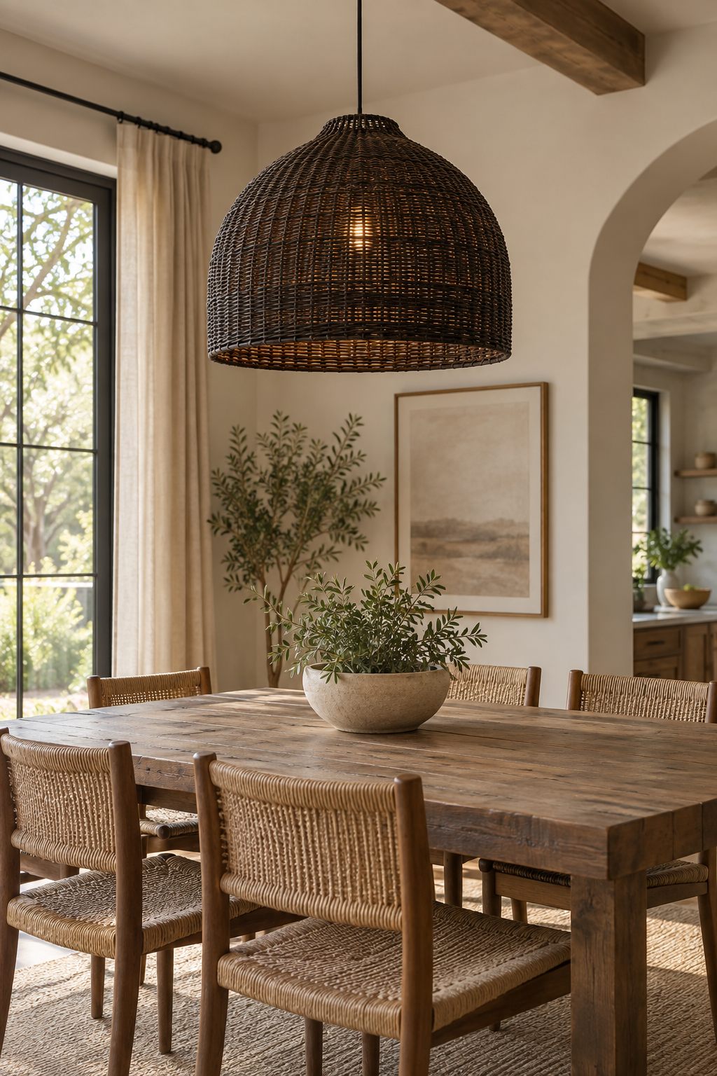Use a Dark-Stained Woven Pendant for Contrast