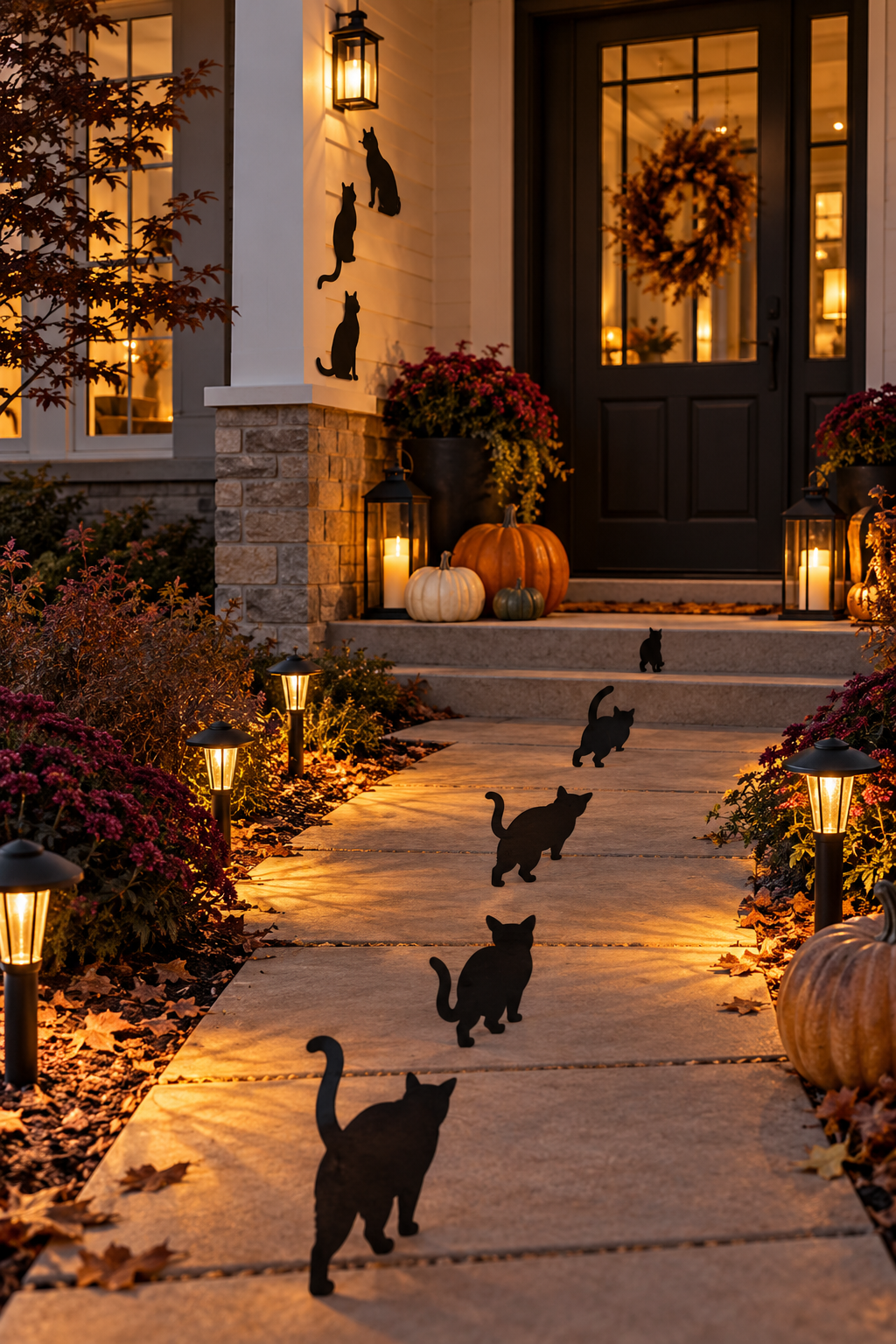 Create an Outdoor Cat Silhouette Trail styled as black cat Halloween decor ideas