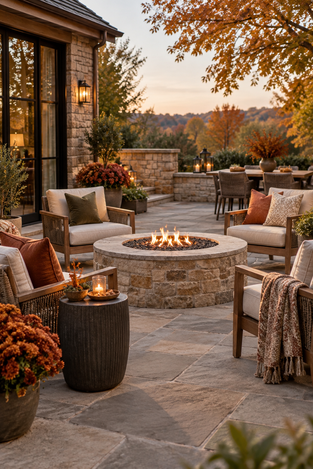 Cozy fall patio prepared for brunch