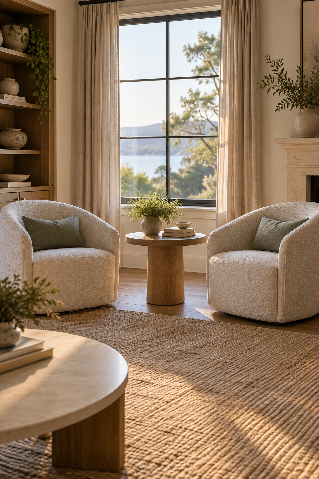 Use a Round Side Table between Two Chairs