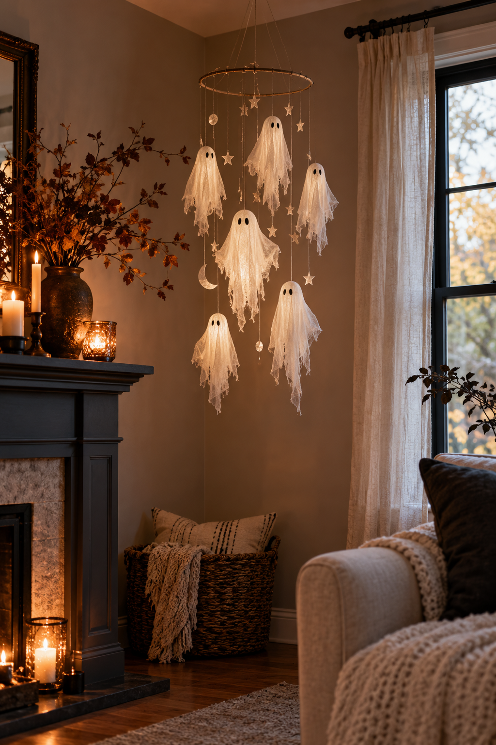 Make a Ghost Mobile for a Corner styled as DIY ghost decor ideas