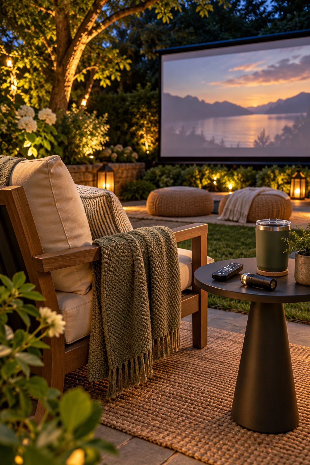 Add a Compact Side Table for Remotes for a magical garden movie night