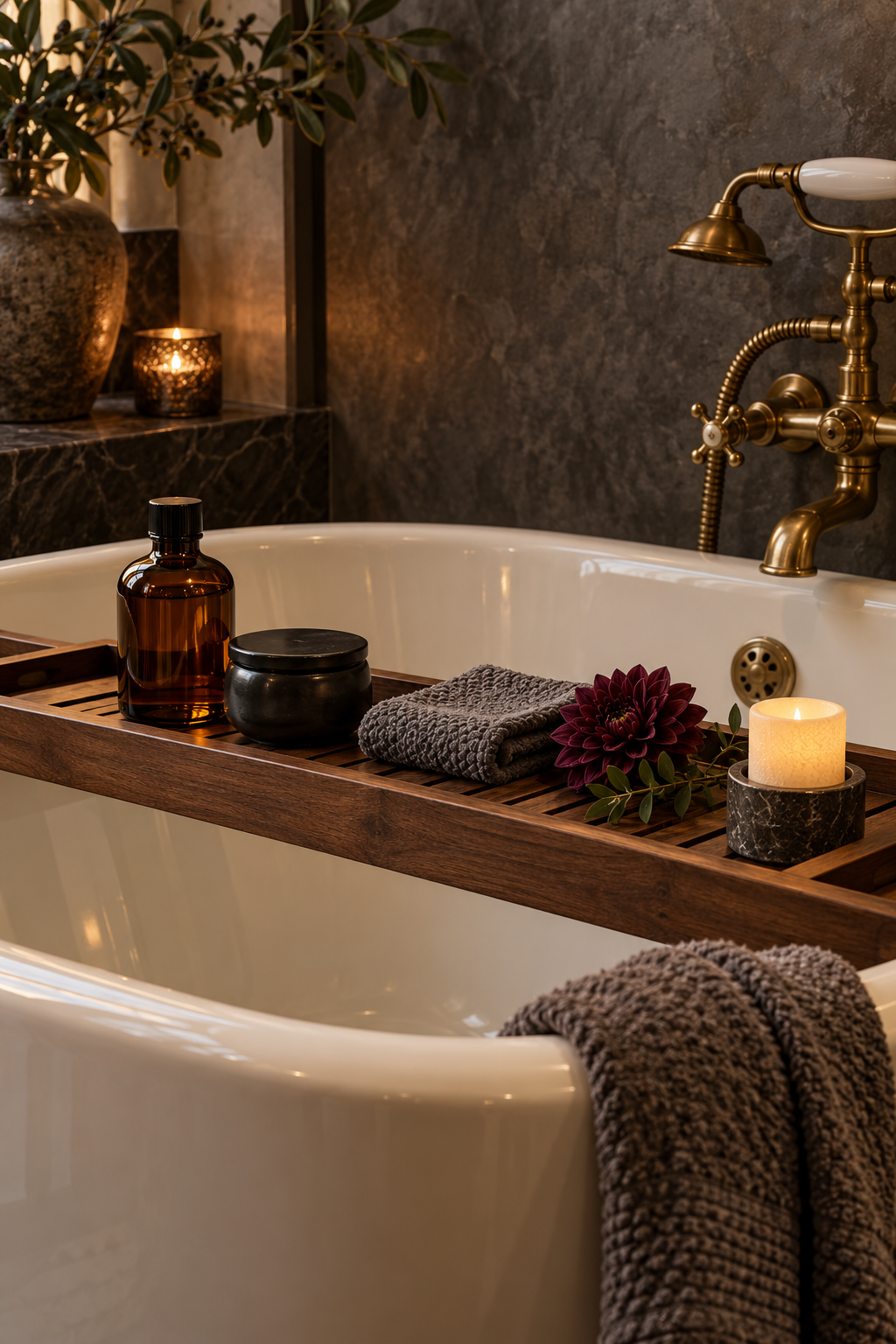 Style a Moody Bath Caddy styled as Halloween bathroom decor ideas