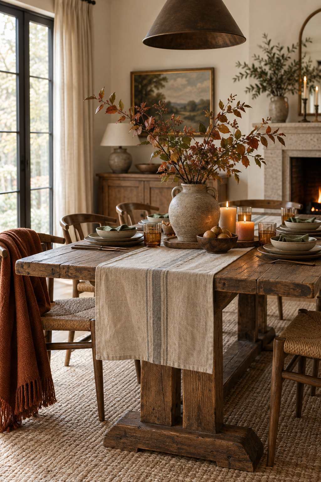 Restrained farmhouse fall tablescape
