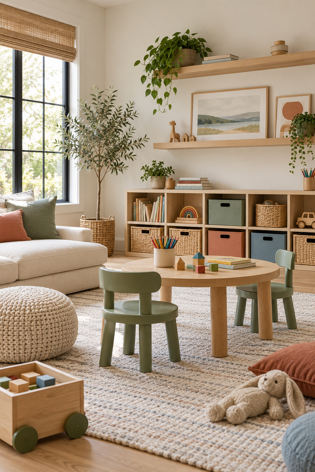 Use Color Carefully instead of Everywhere in a stylish organized playroom