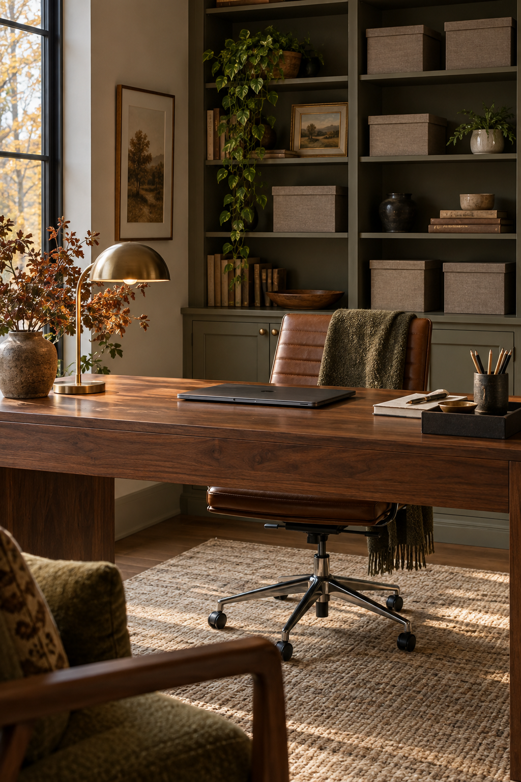 Closed storage in cozy fall office