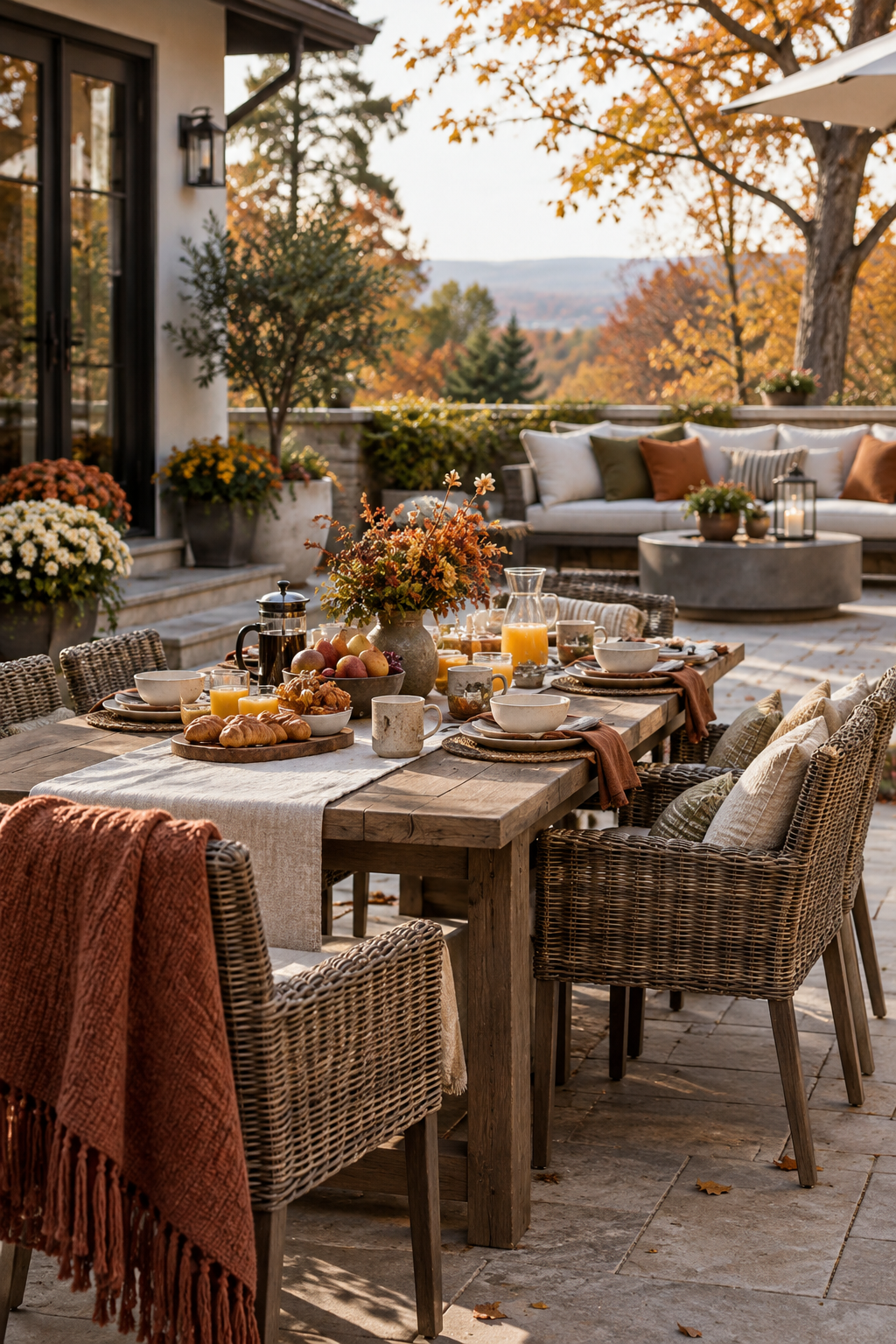 Safe fall patio fire pit seating area