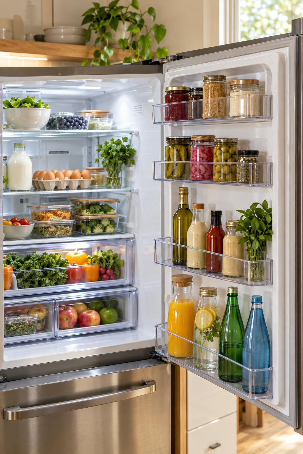 Arrange the Door by Temperature Needs in a clean organized refrigerator