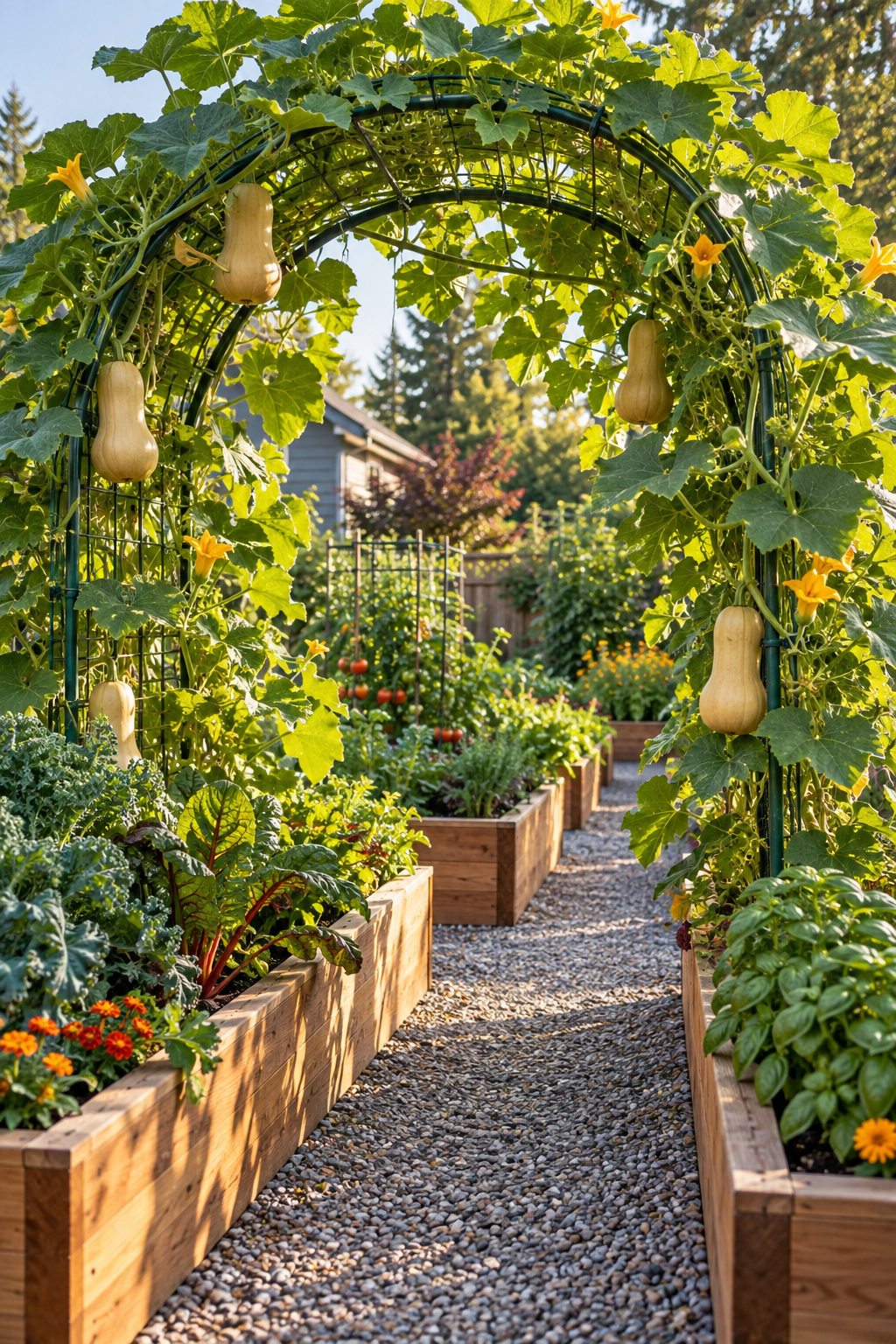 Grow Squash Vertically with Support in a small backyard garden