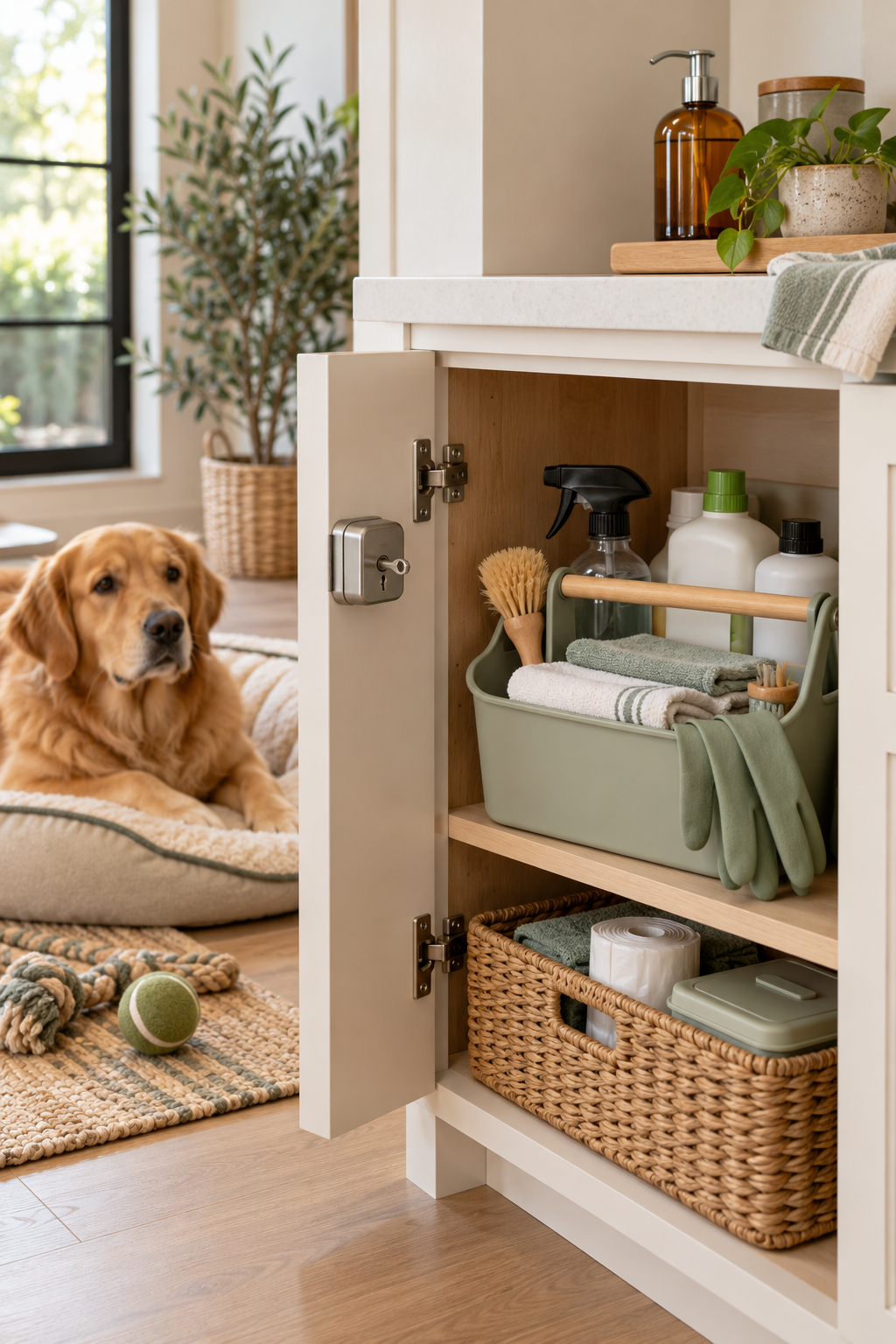 Make a Pet-Safe Cleanup Caddy in an organized naturally minded cleaning station
