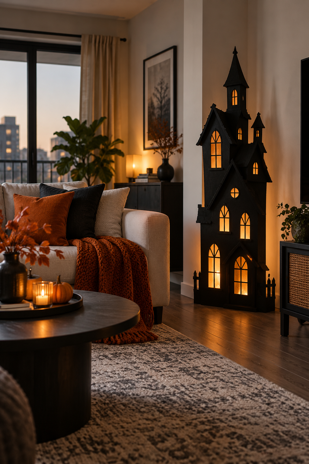 Use One Statement Floor Prop styled as Halloween apartment decor ideas