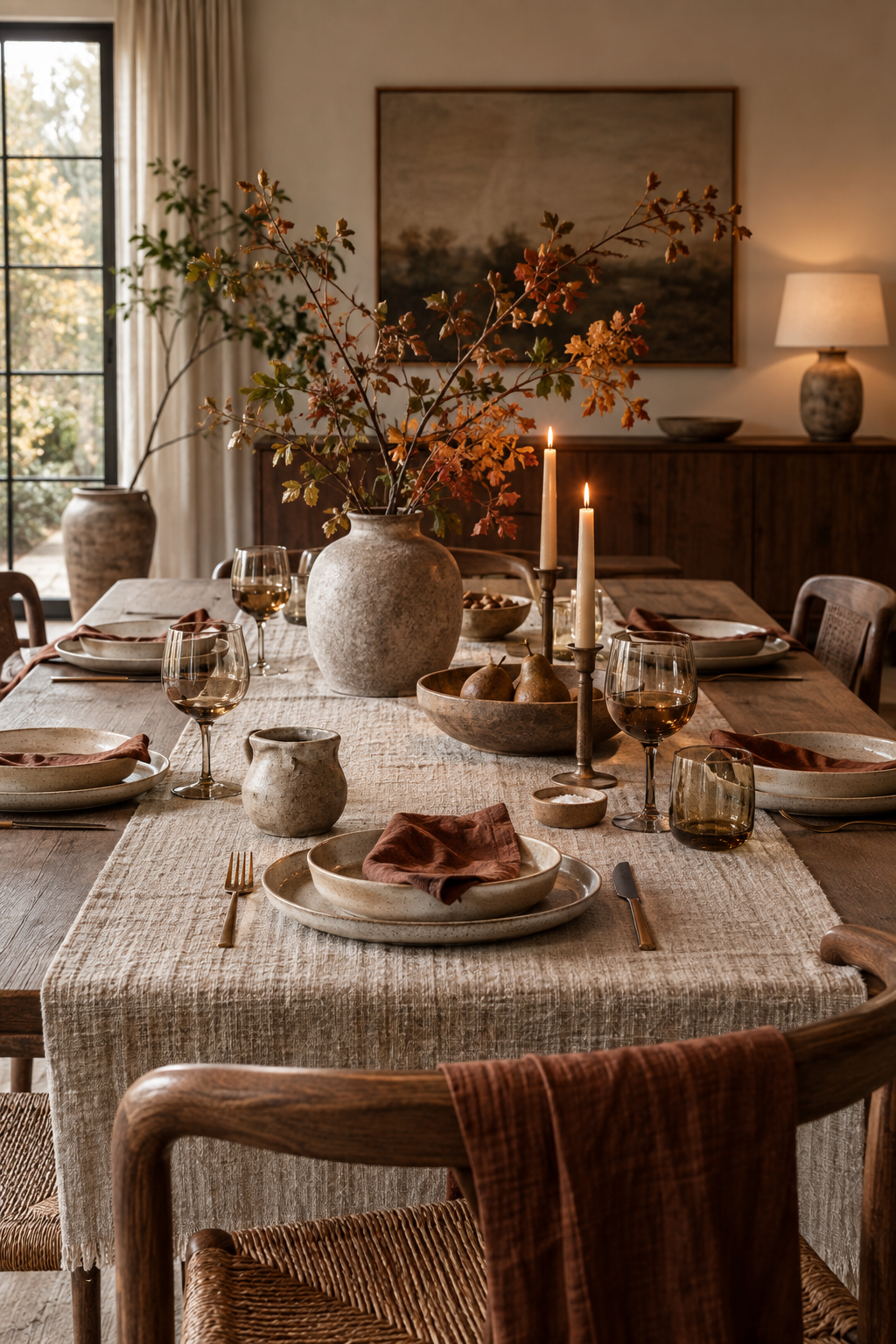 Minimalist textured autumn dining table