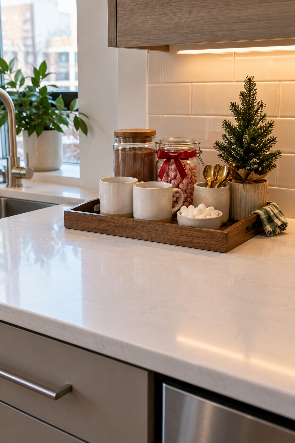 Create a Christmas coffee station in a tiny apartment