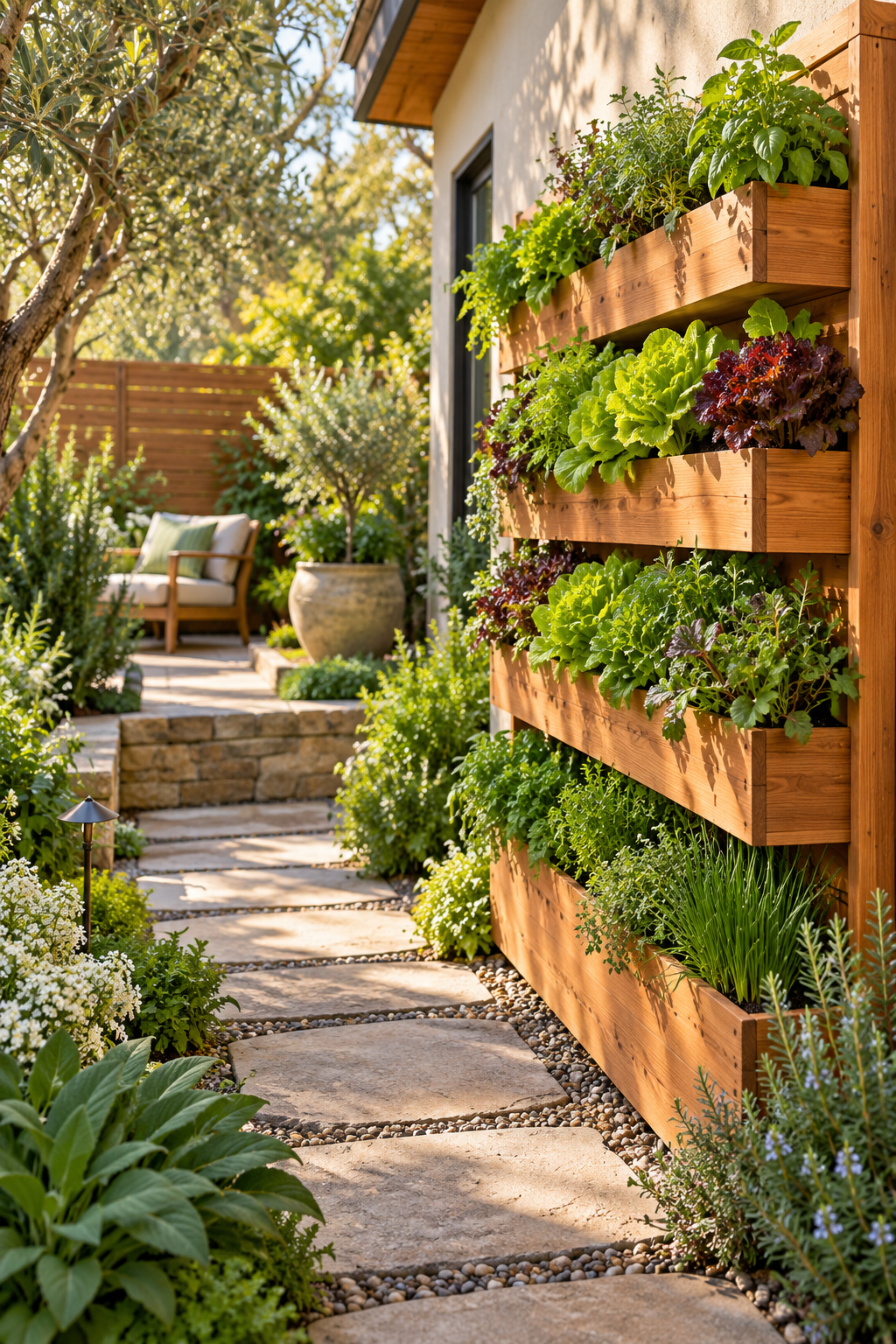 Grow Salad Greens in a Vertical Planter in a small backyard garden