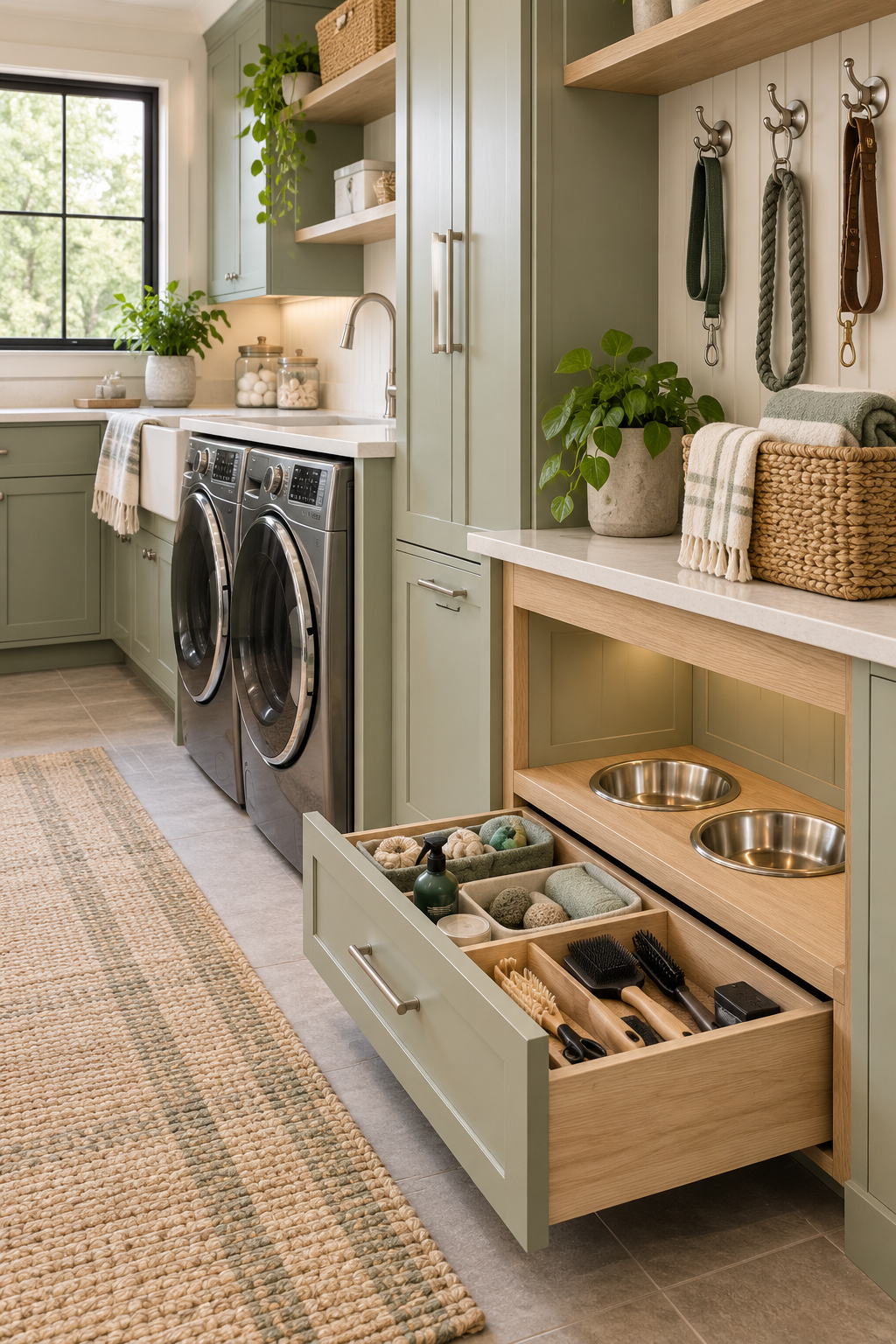 Create a Pet-Care Station in a compact organized laundry room