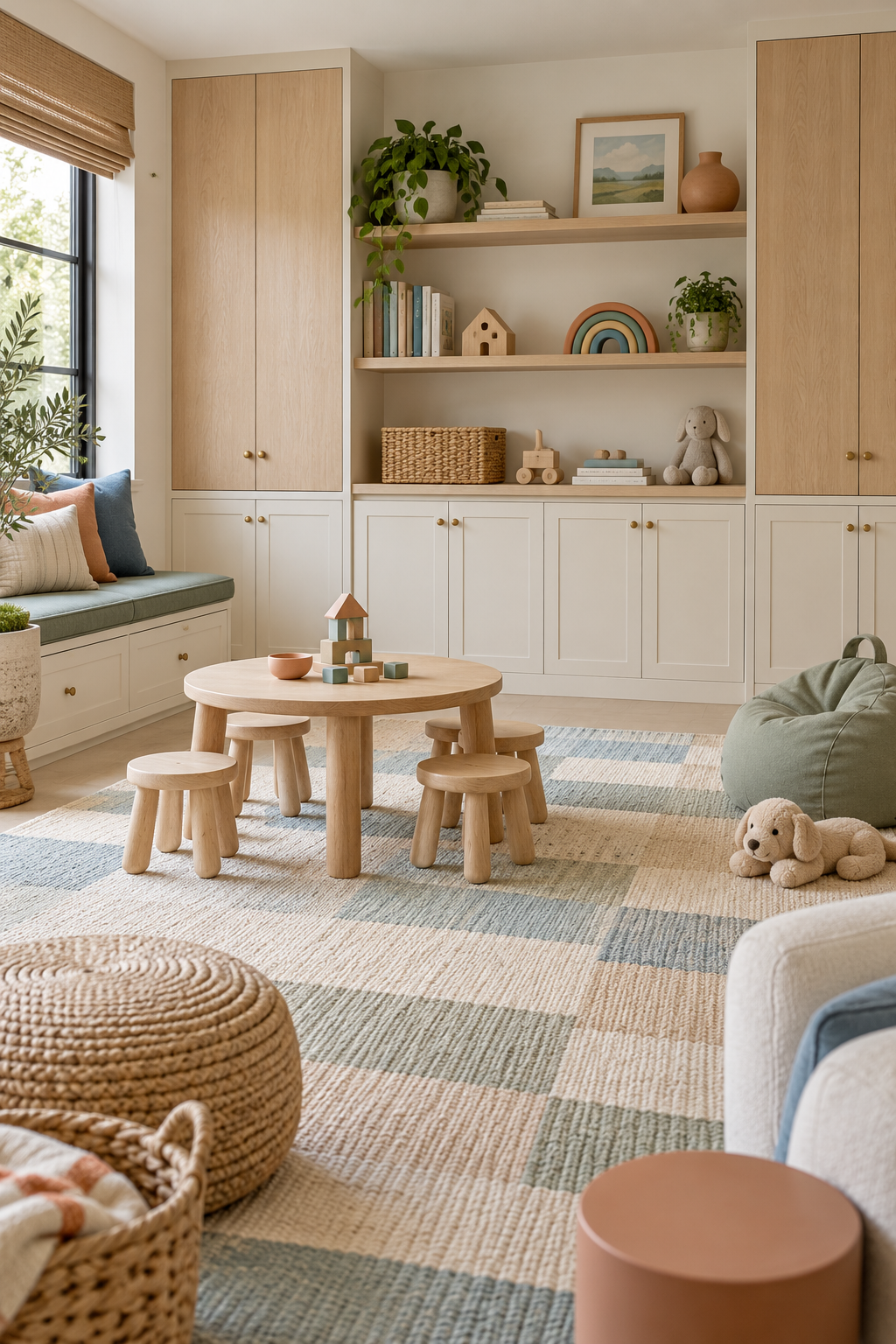 Hide Visual Noise behind Cabinet Doors in a stylish organized playroom