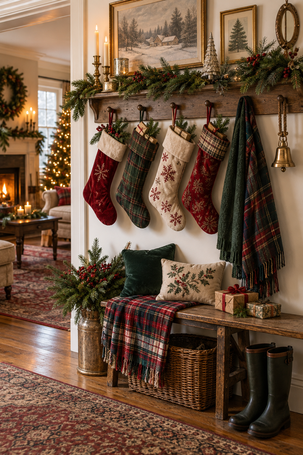 Hang Stockings from a Wooden Peg Rail