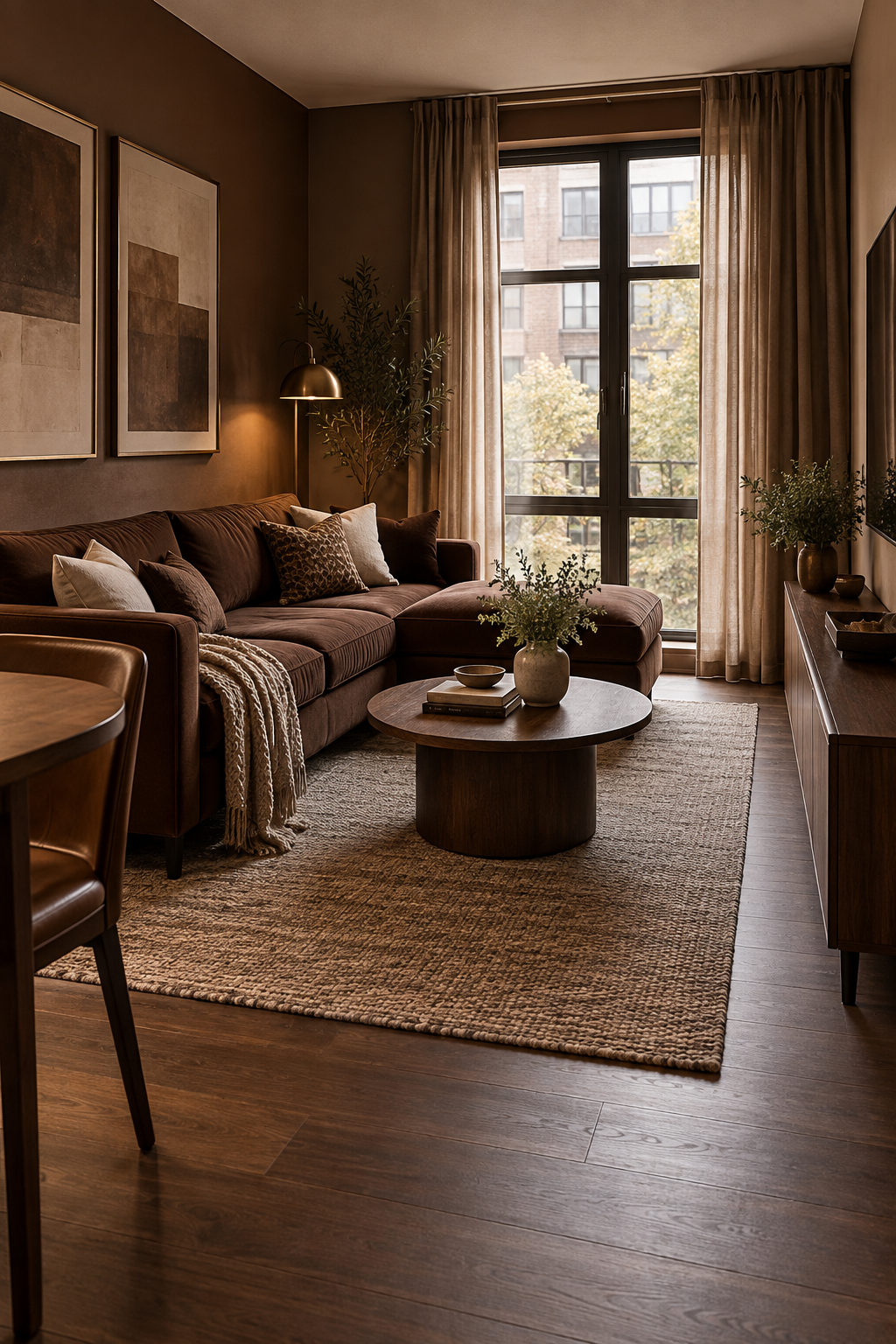Use Brown in a Small Apartment Living Room