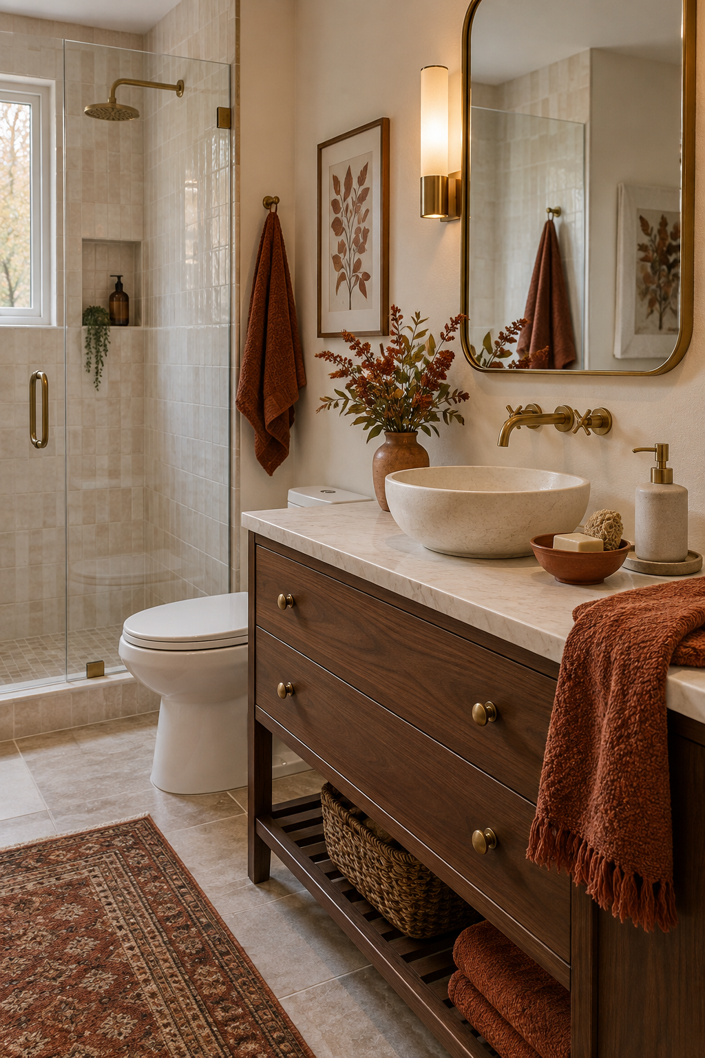 Spa-like autumn bathtub styling