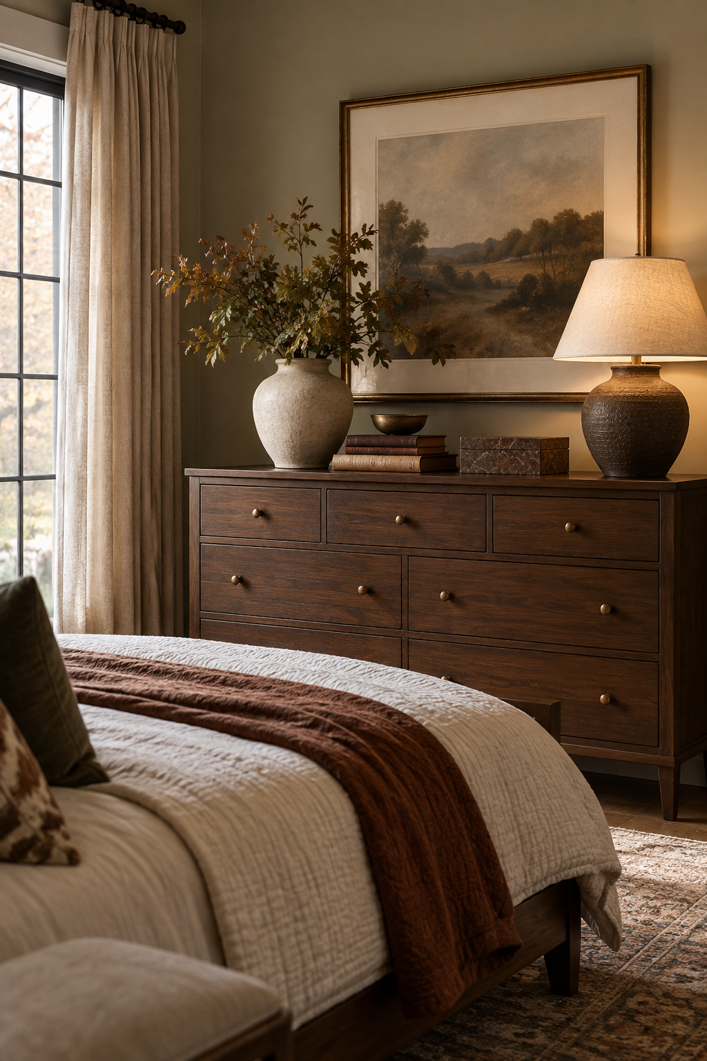 Autumn dresser vignette with ceramic vase