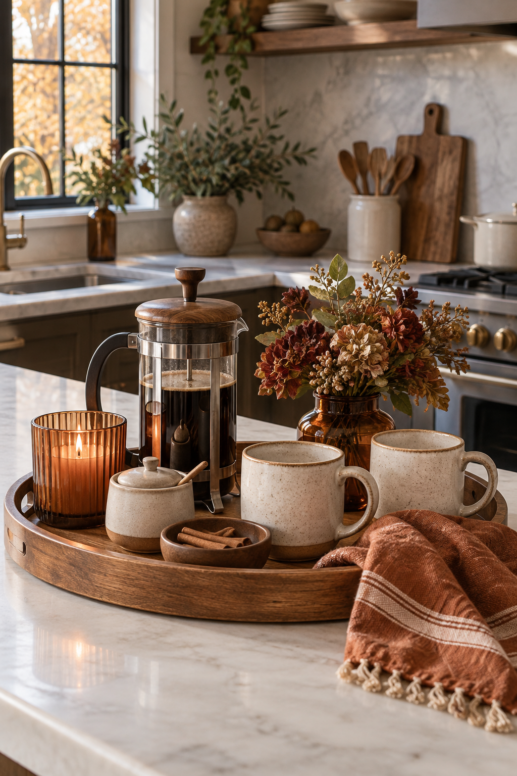 Autumn coffee station in kitchen