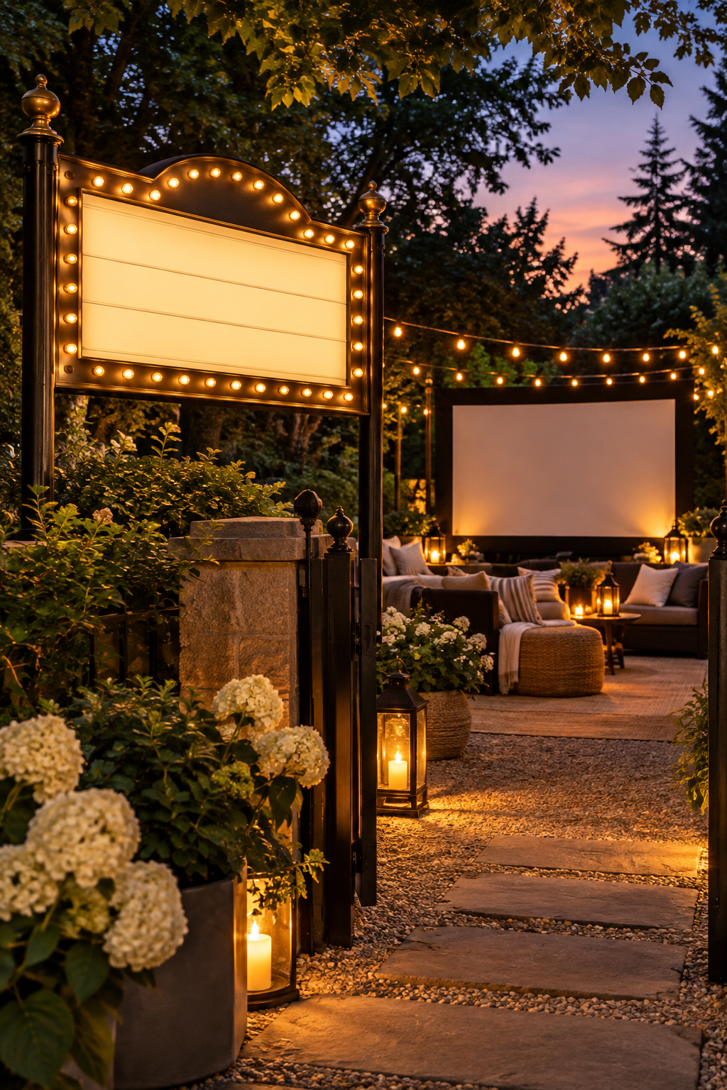 Style a Classic Cinema Sign without Text for a magical garden movie night