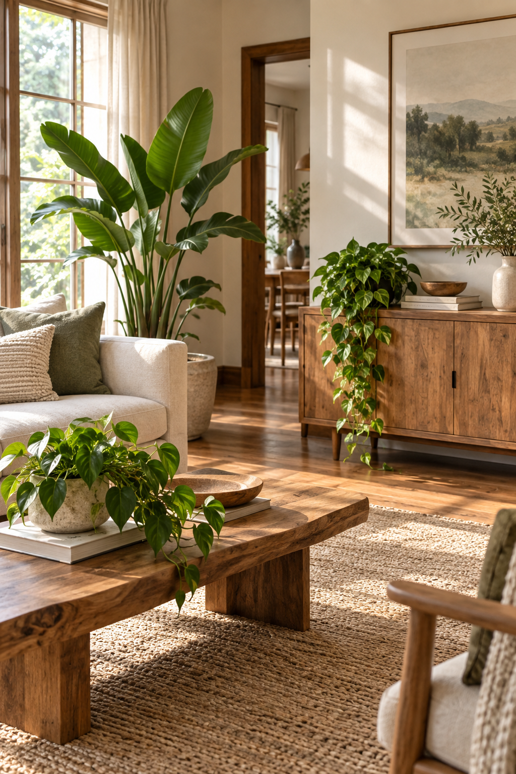 Pair Plants with Natural Wood Furniture