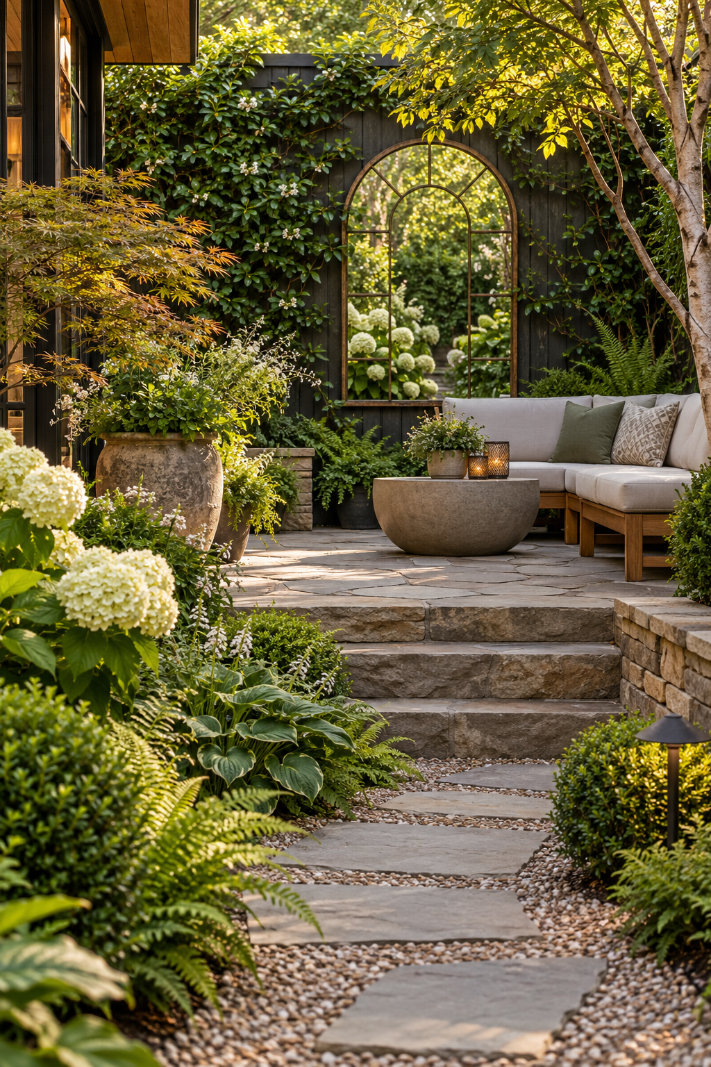 Use Mirrors Carefully to Extend the View in a small backyard garden