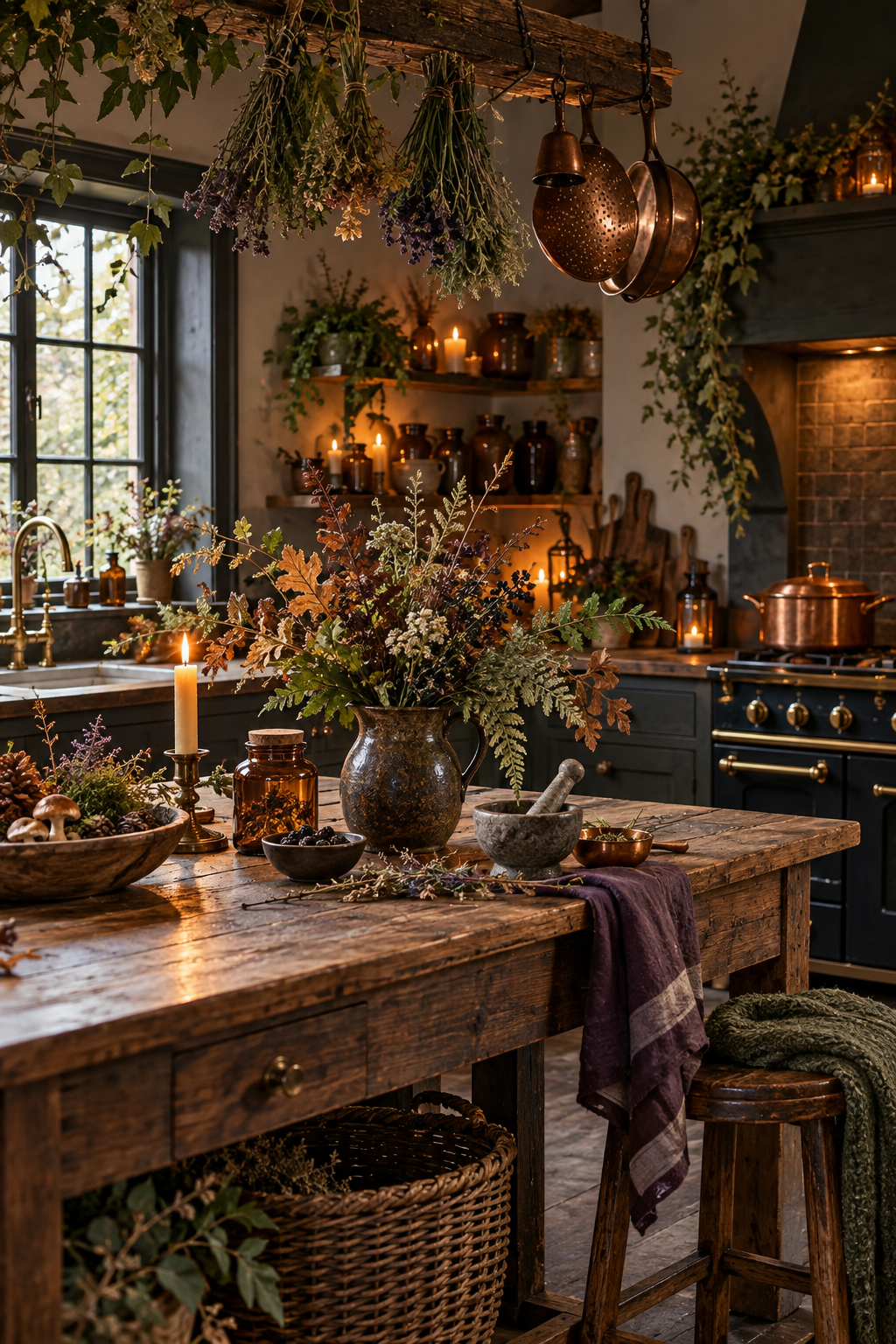 Add Forest-Inspired Foraged Details styled as witchy kitchen decor ideas