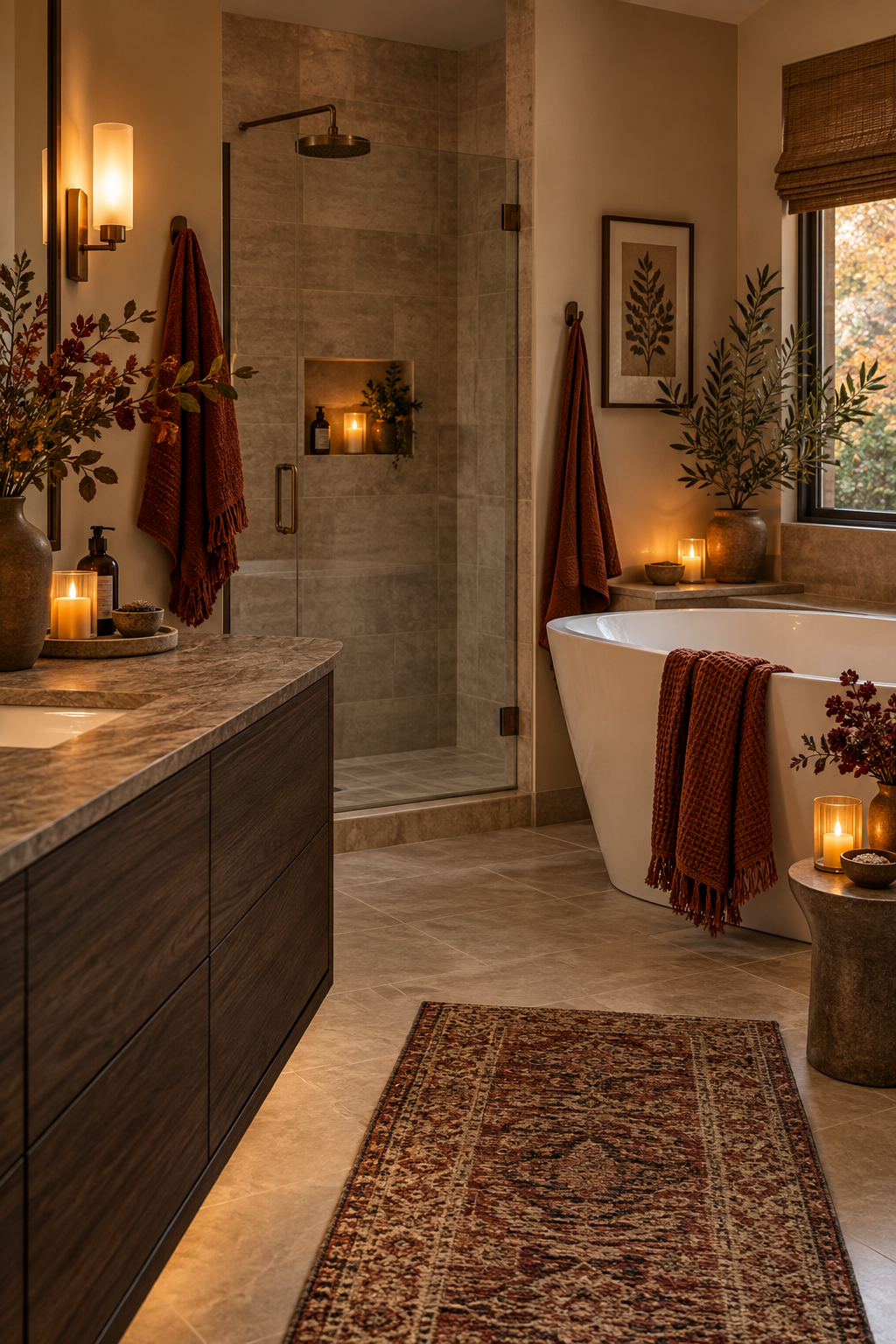 Safe warm evening bathroom lighting