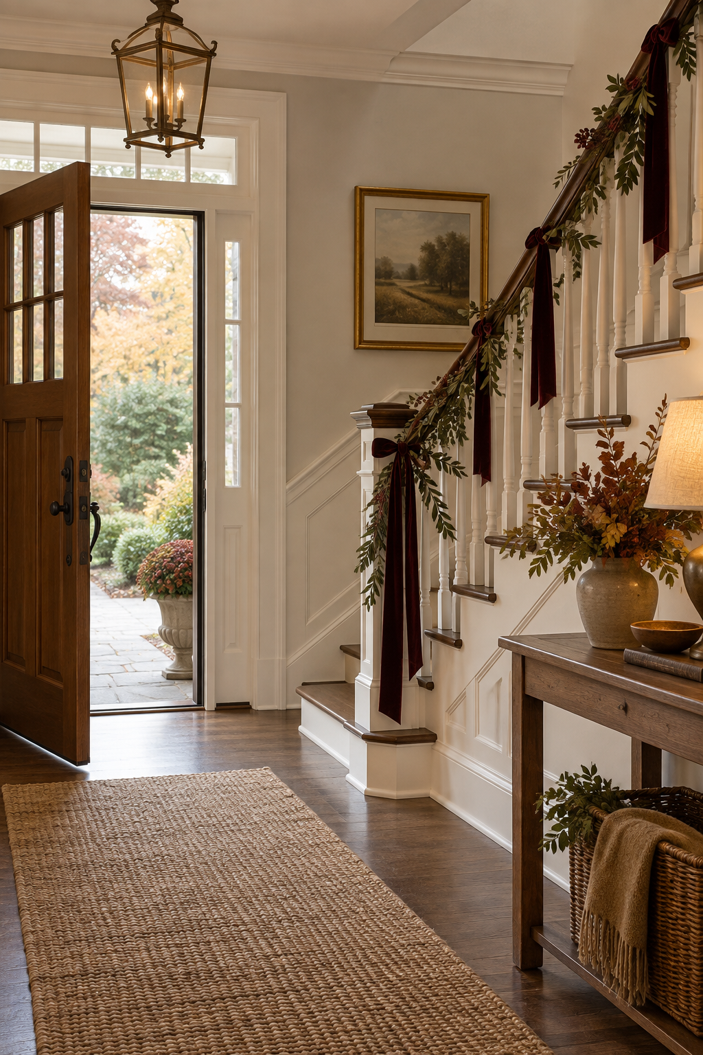 Restrained autumn staircase decor