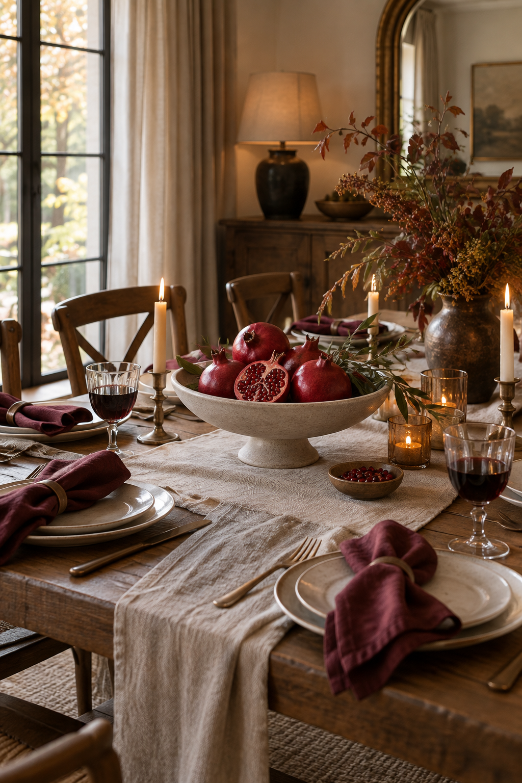 Pomegranate centerpiece for autumn table