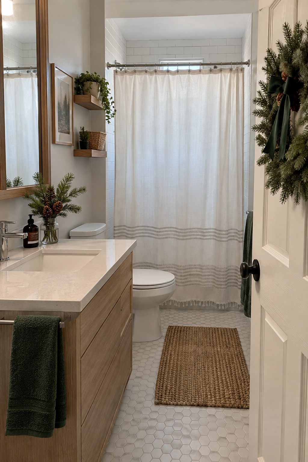 Decorate a small apartment bathroom for Christmas