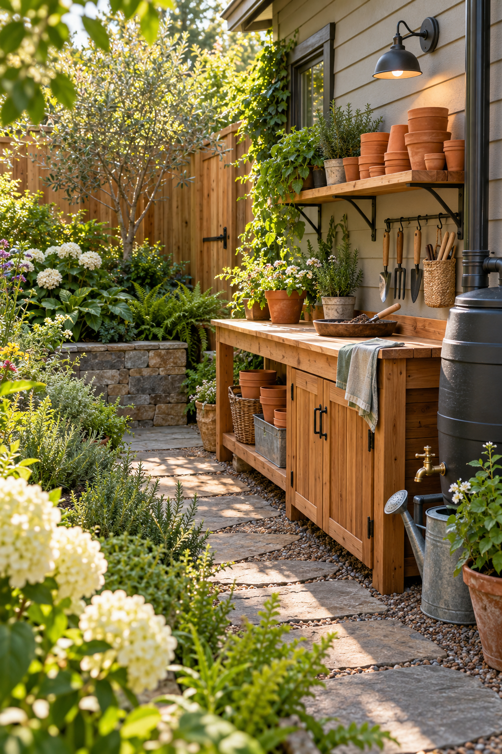 Build a Compact Potting Nook in a small backyard garden