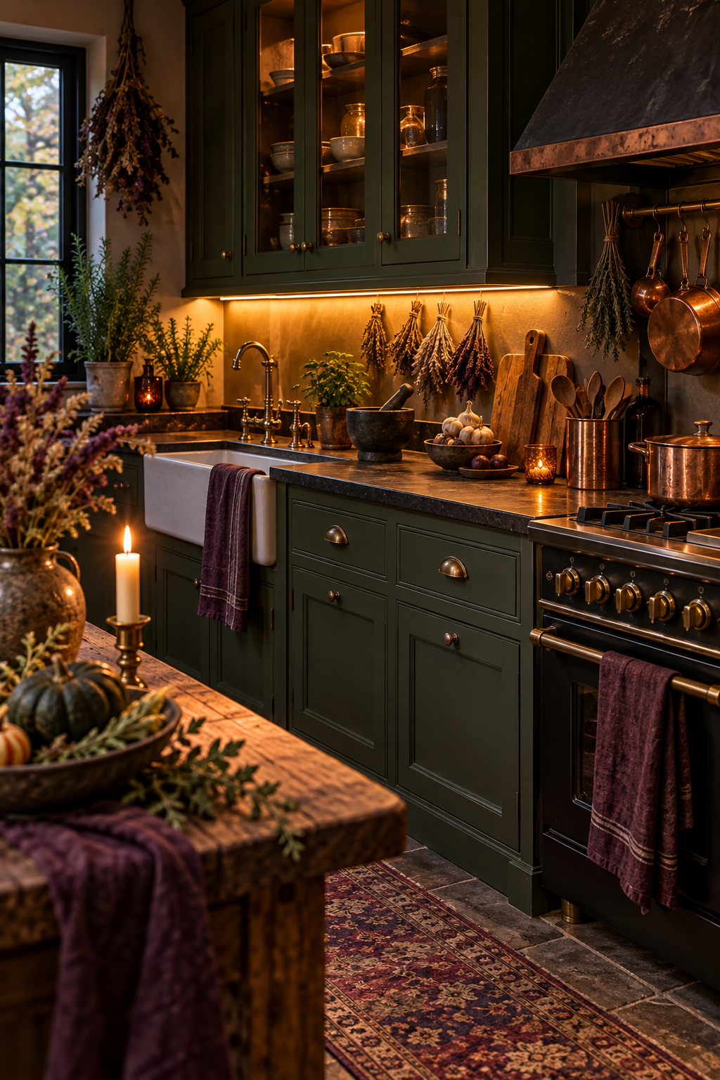 Finish with Safe Under-Cabinet Glow styled as witchy kitchen decor ideas