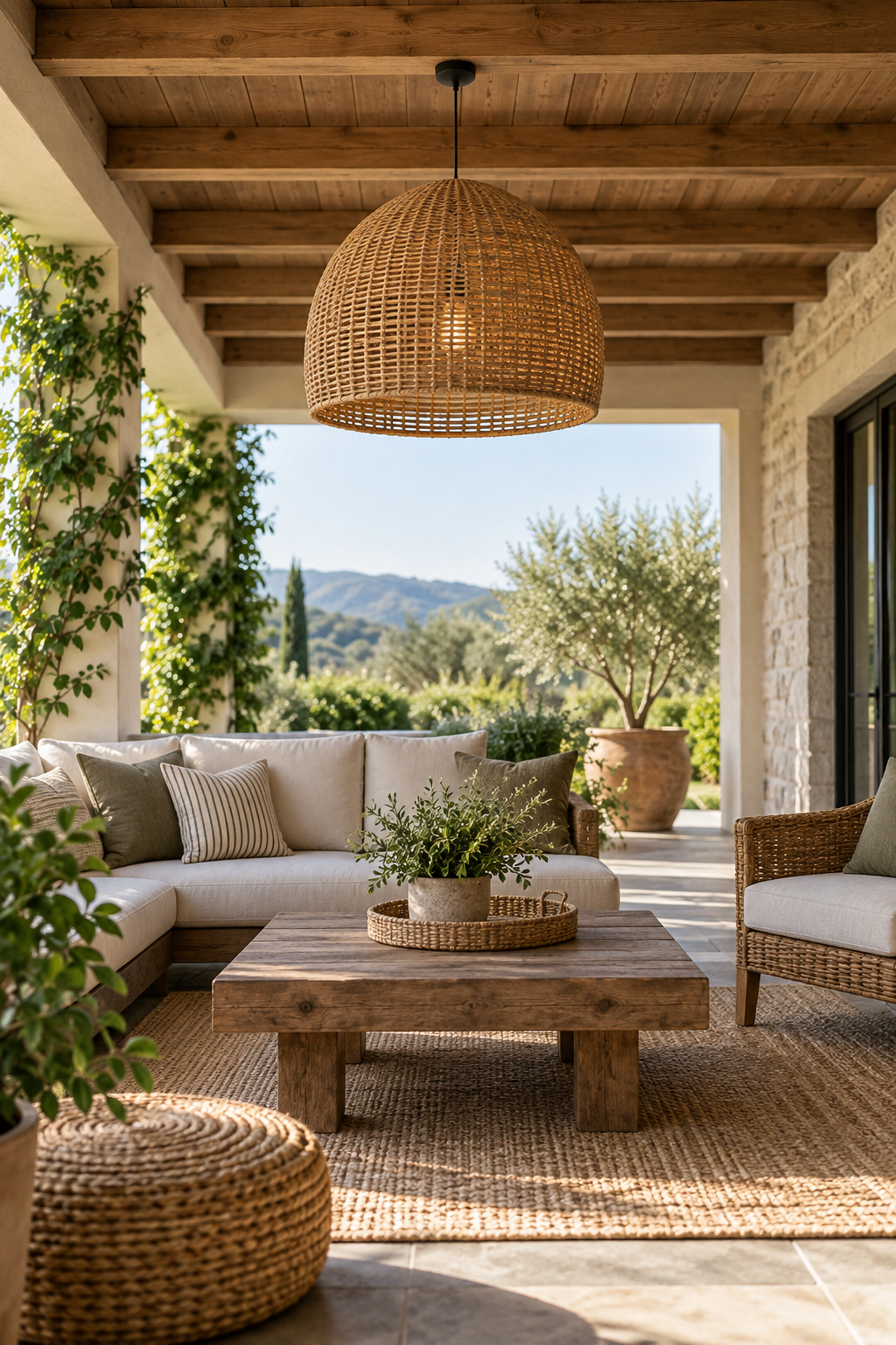 Use Woven Lighting in a Covered Outdoor Room