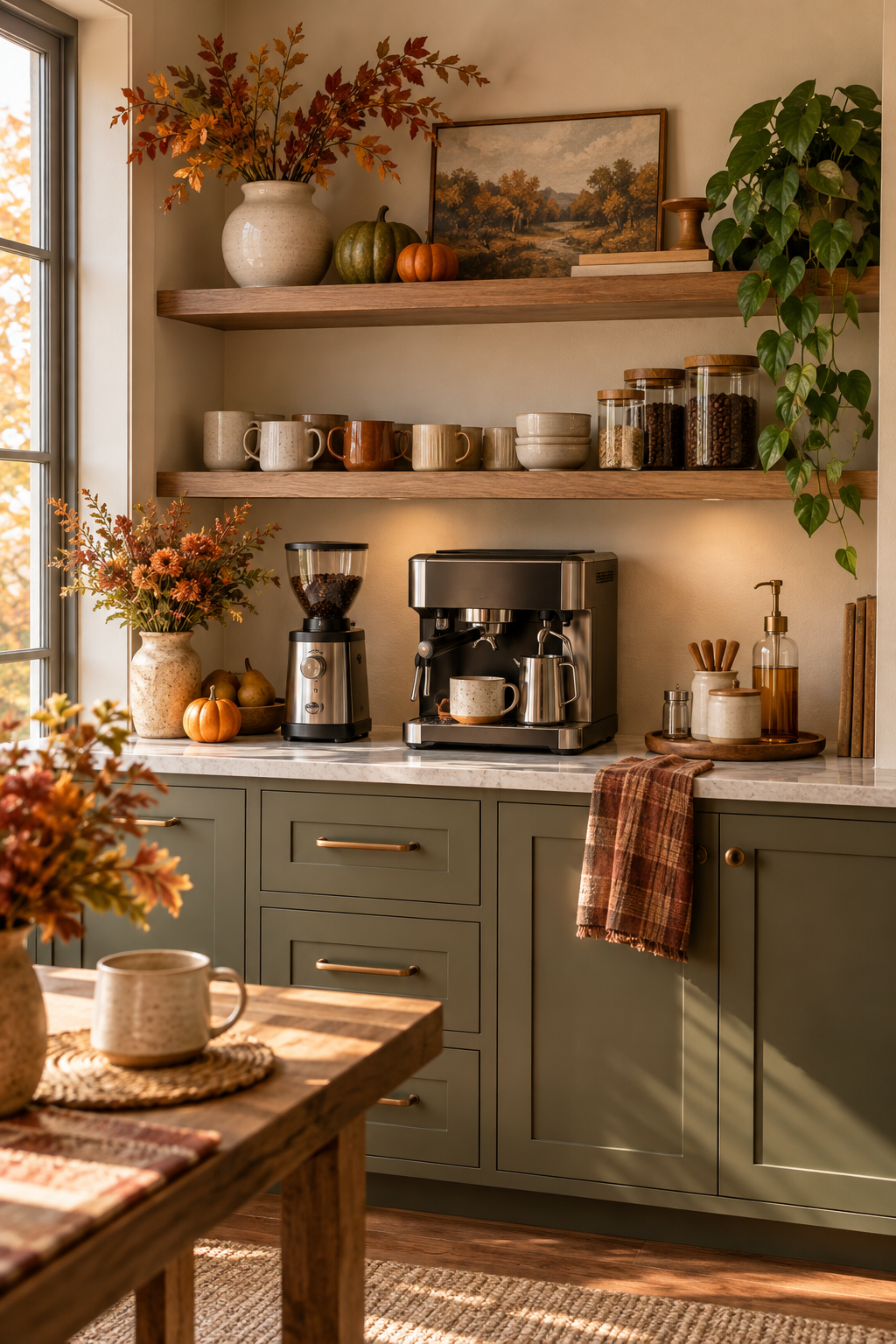 Fall coffee bar transitioning to Thanksgiving
