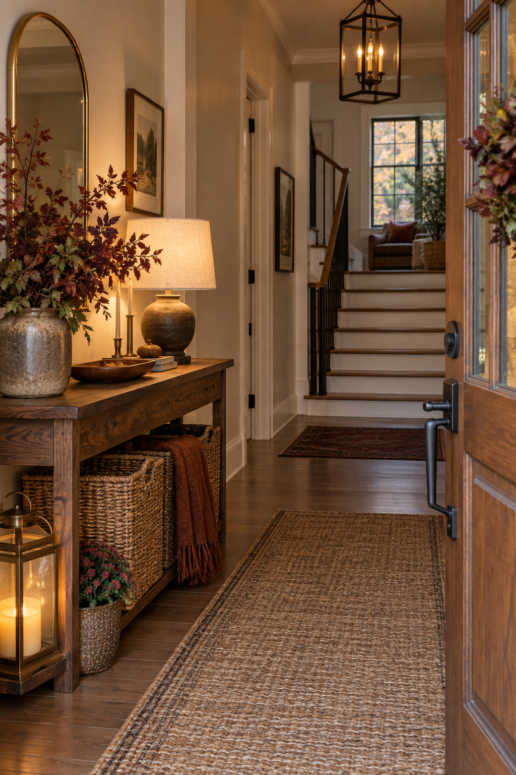 Safe warm lighting in fall entryway