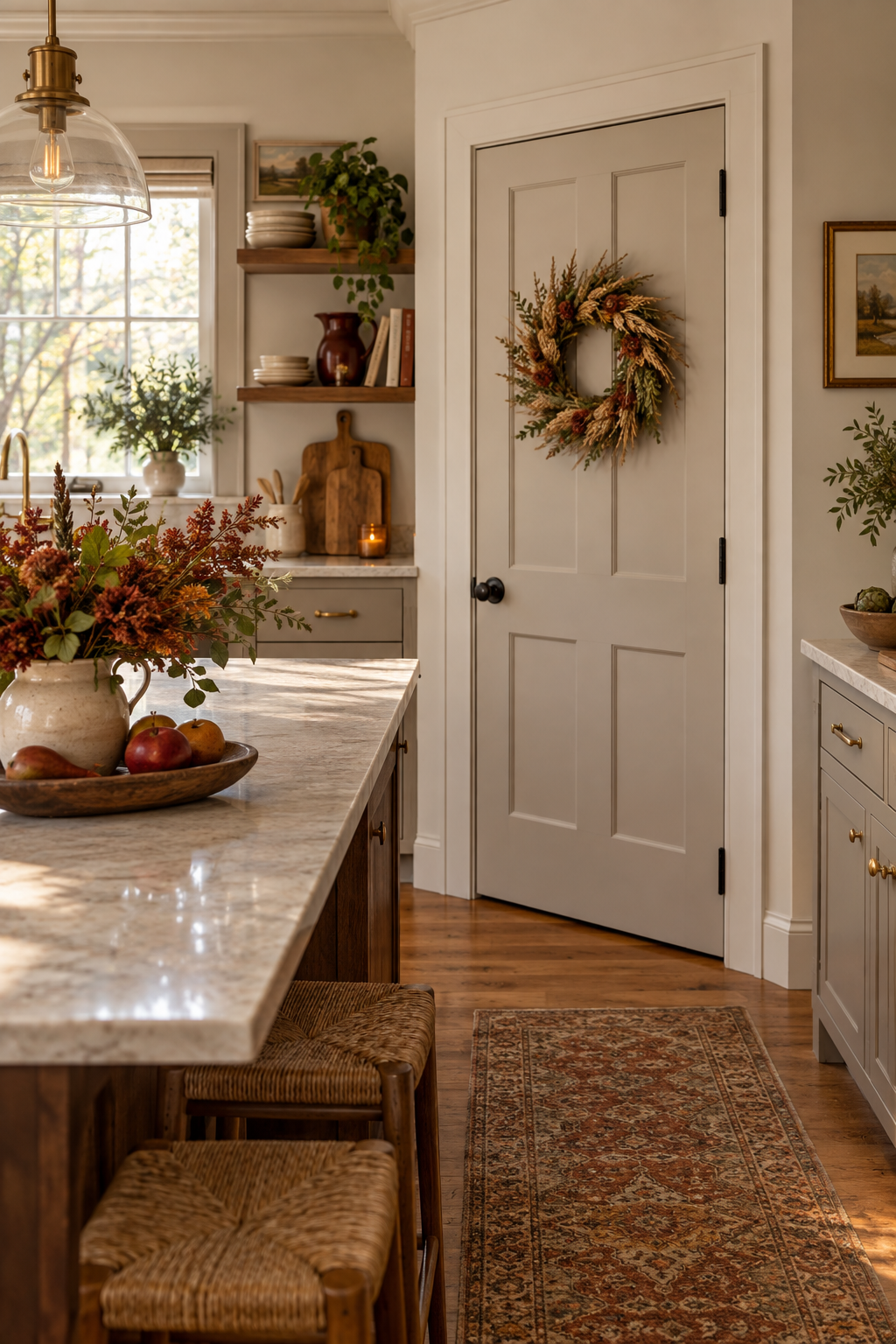 Simple autumn wreath in kitchen