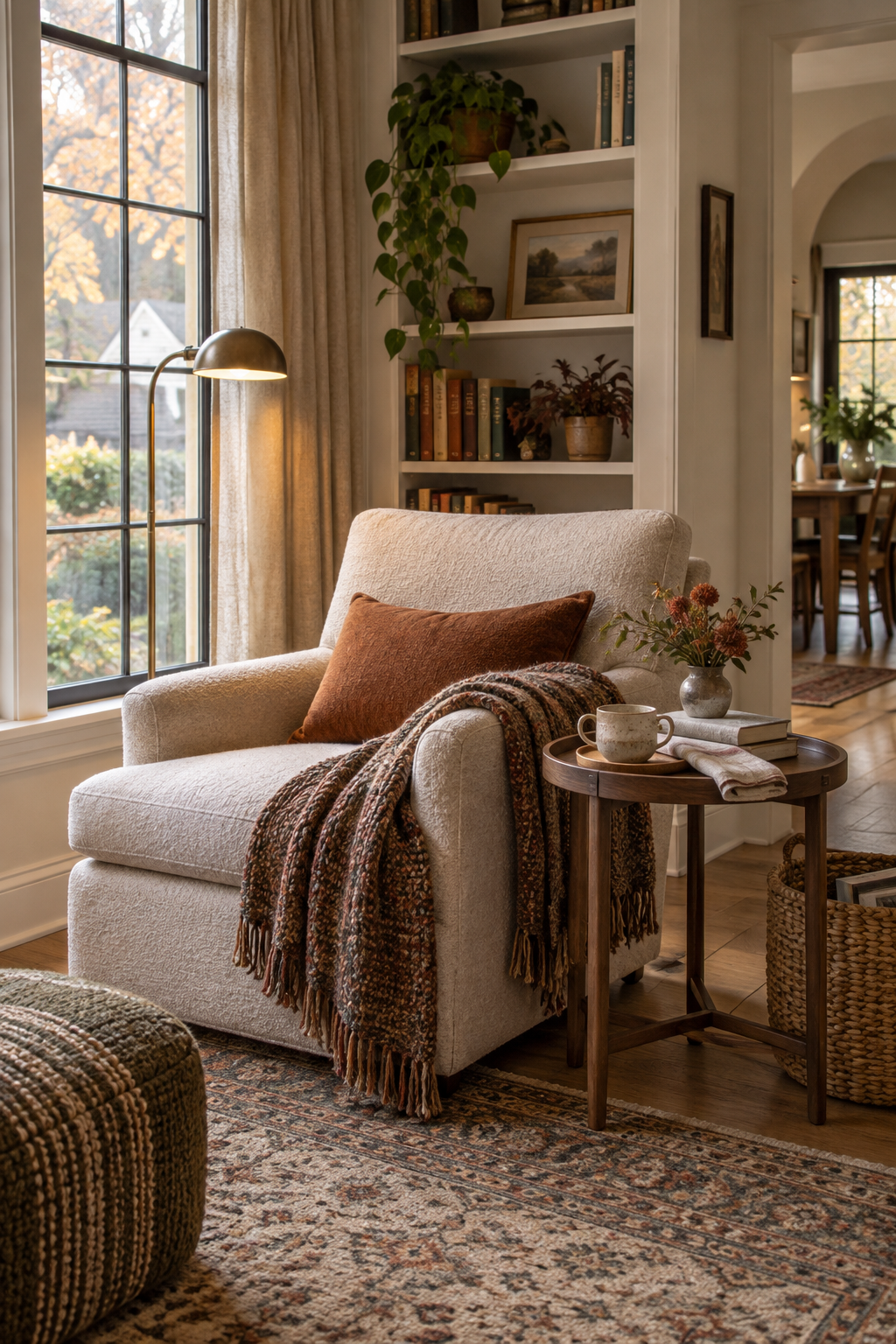 Tea tray on a sturdy reading nook side table