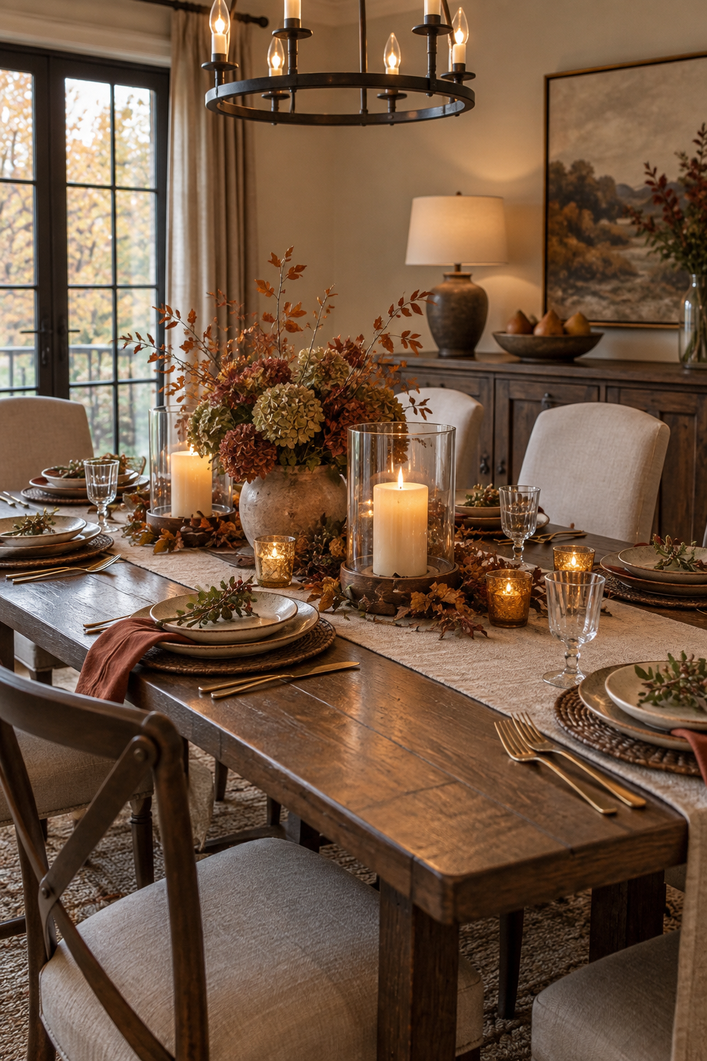 Family friendly fall table with LED candles