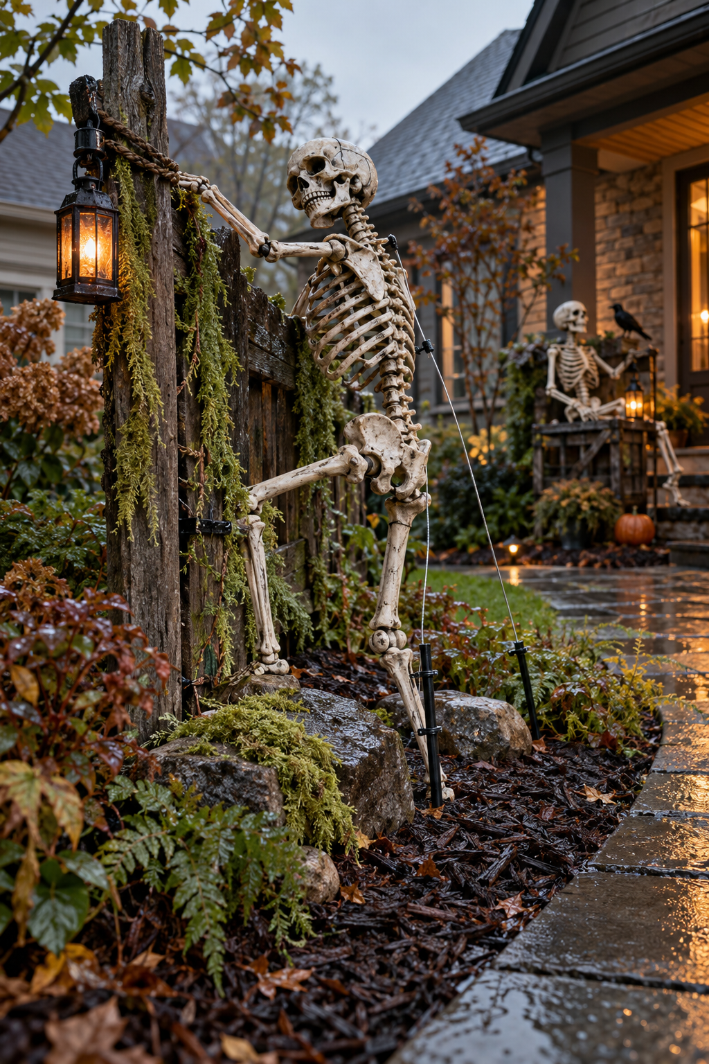 Secure Every Prop for Wind and Rain styled as skeleton yard display ideas