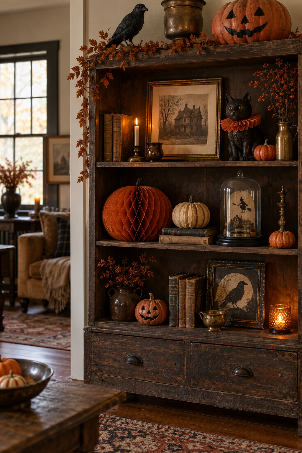 Create a Collector’s Halloween Shelf styled as vintage Halloween decor ideas