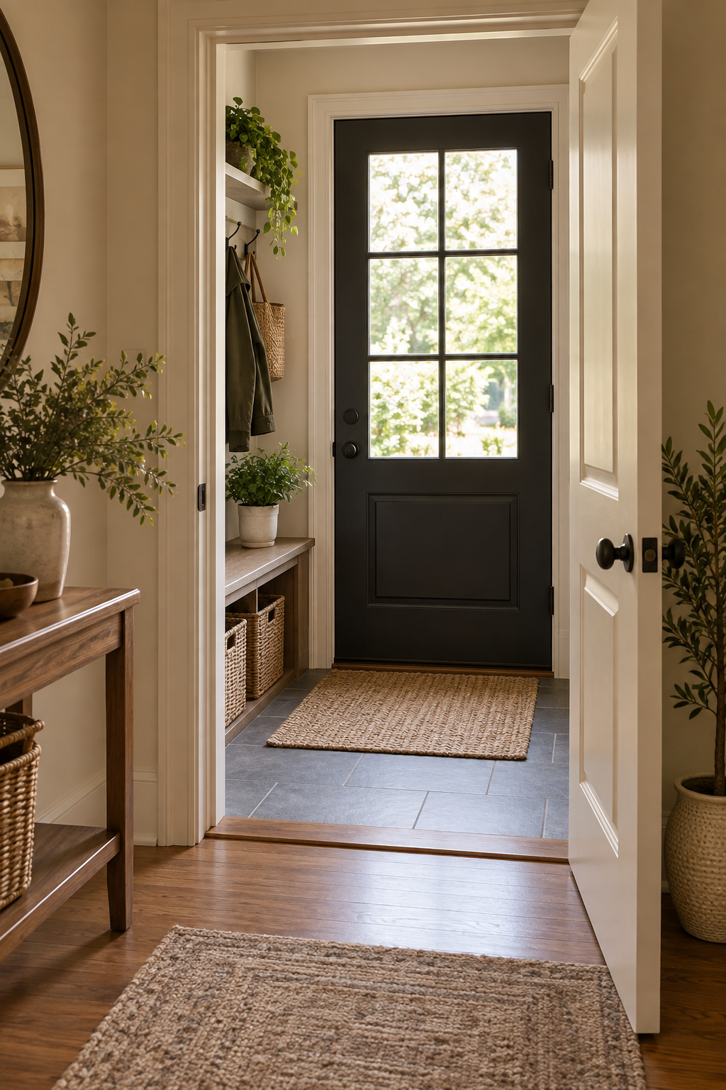 Add a Small Rug inside a Secondary Door