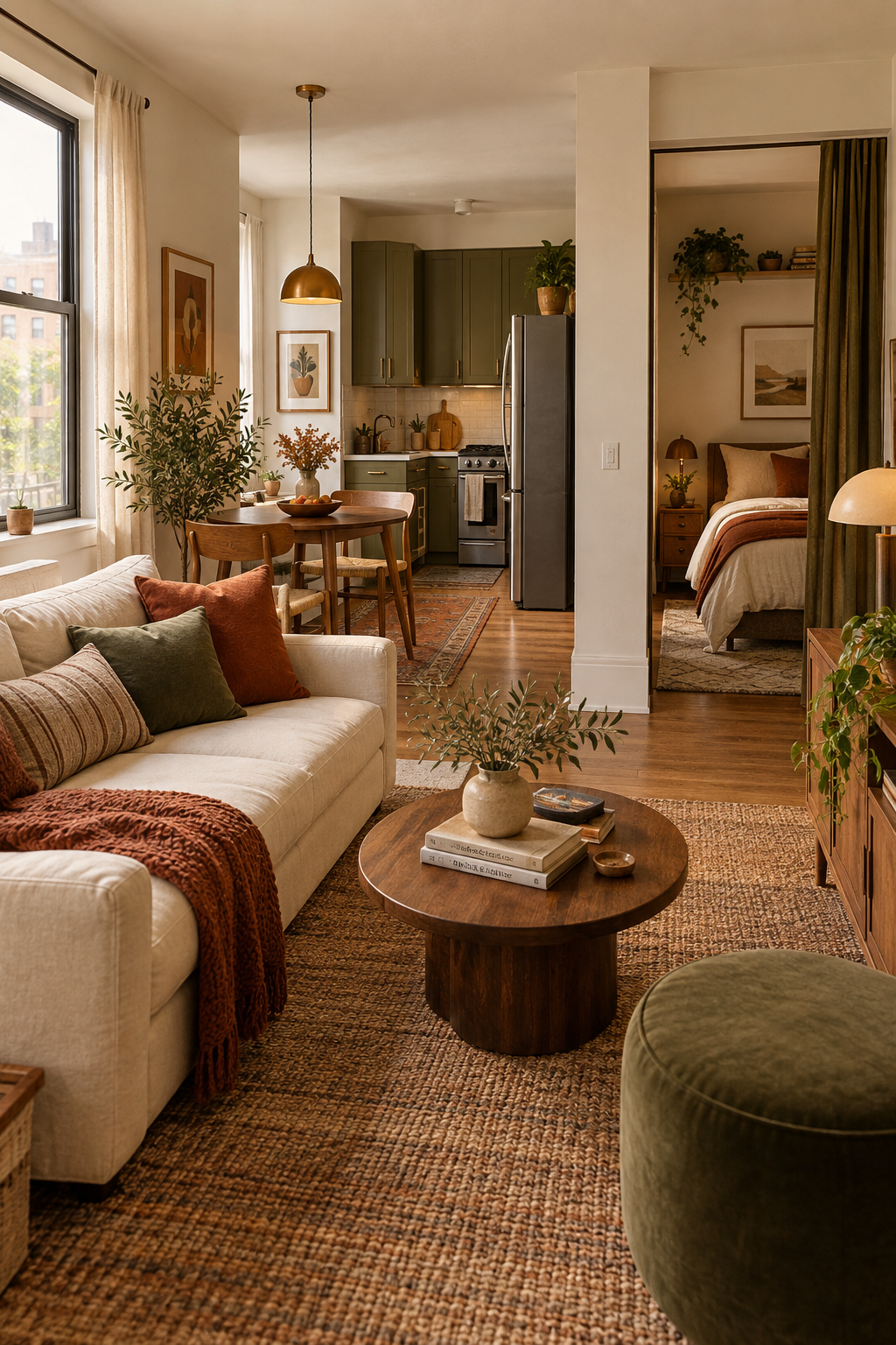 Small apartment fall decor transitioning to Thanksgiving