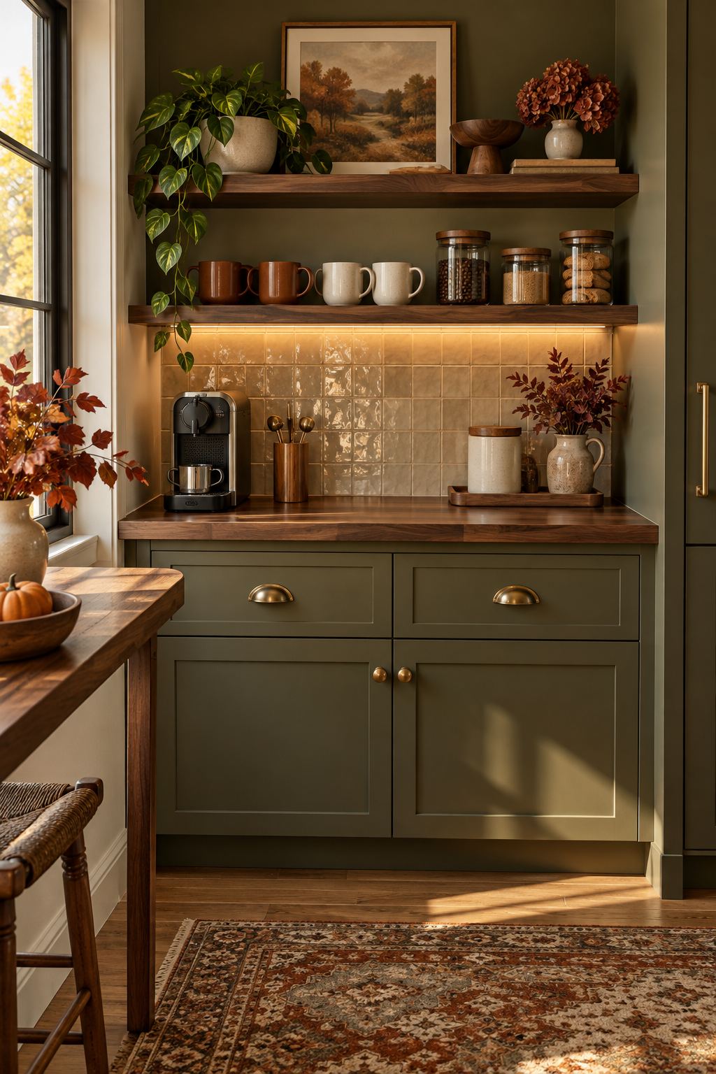 Fall coffee bar transitioning toward winter